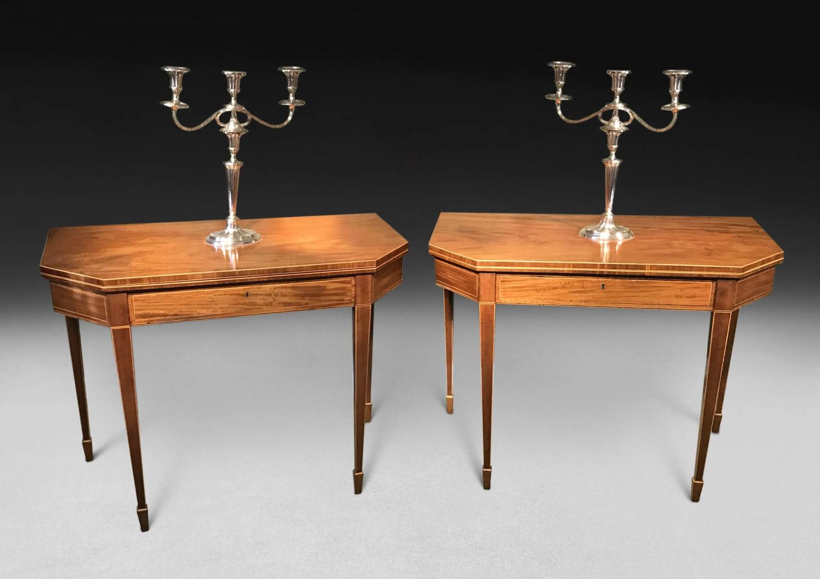 Pair of George III Period Mahogany Card & Tea Tables (1 of 8)