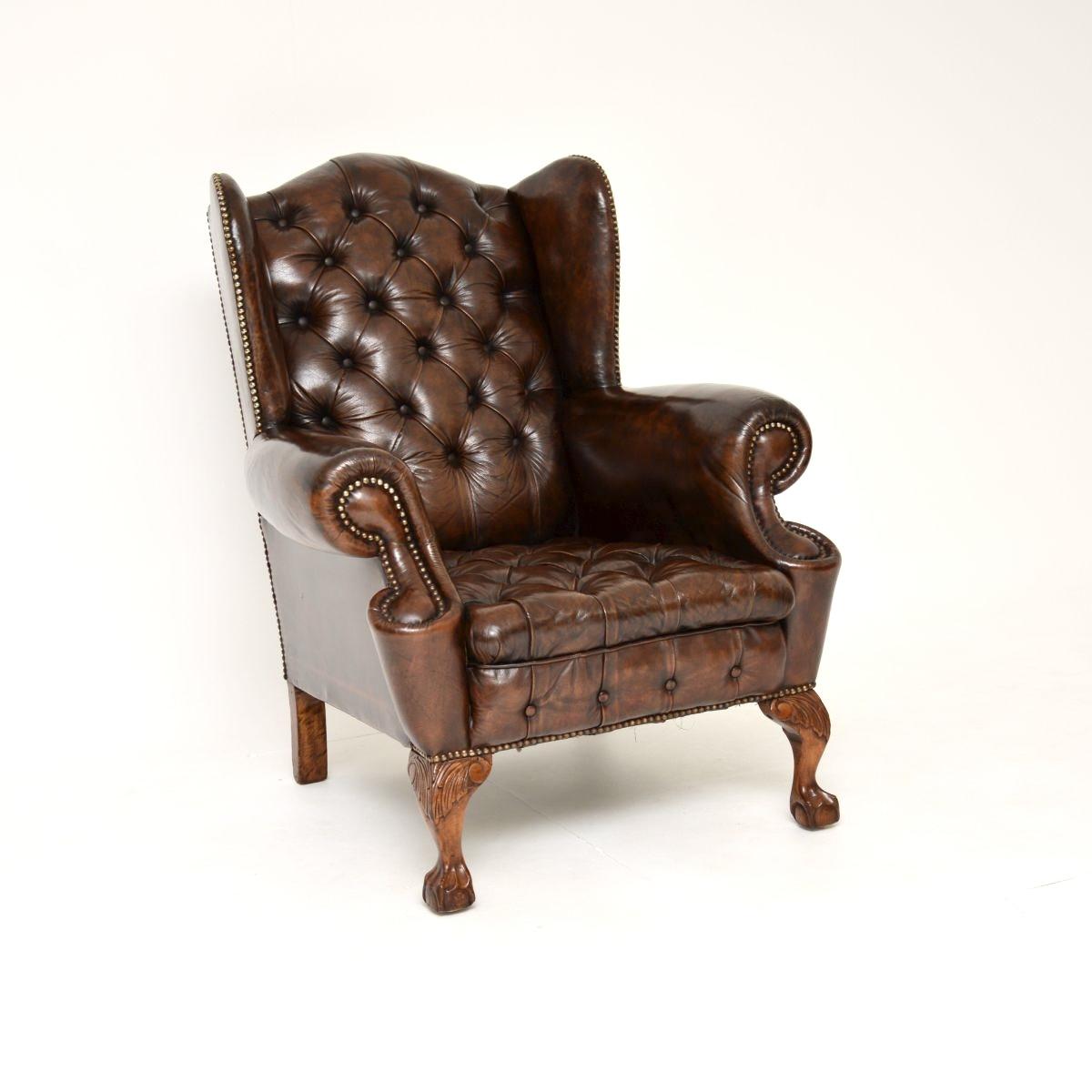 Antique Leather Wing Back Armchair (1 of 12)
