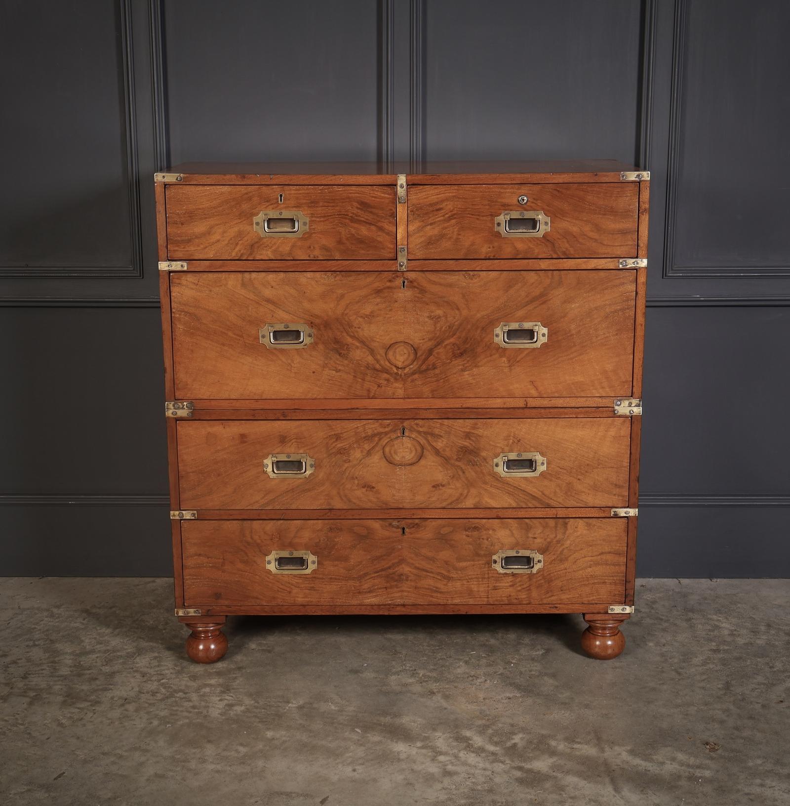Rare Figured Walnut Military Campaign Chest (1 of 14) Rare Figured Walnut Military Campaign Chest (1 of 14)