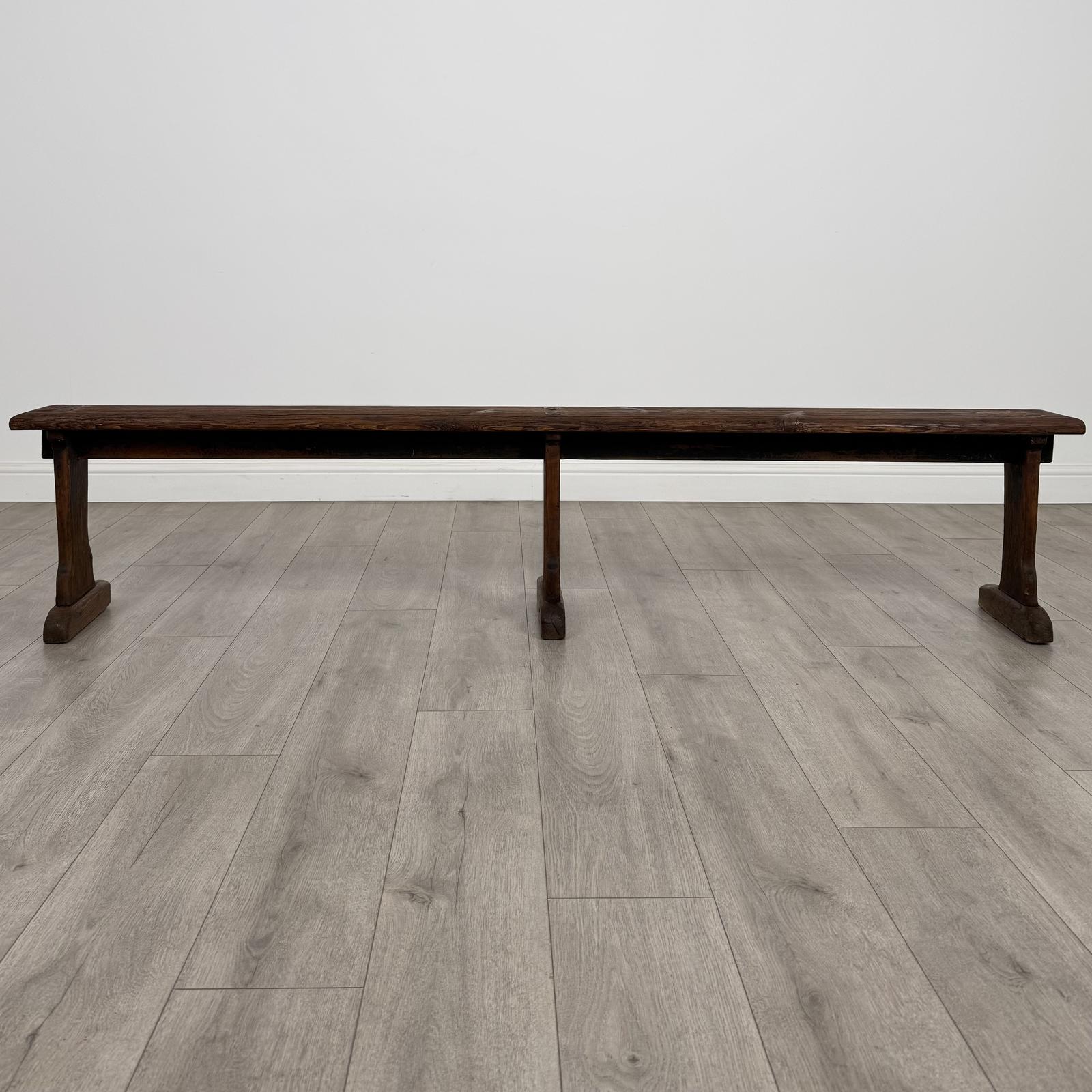 Antique 20th Century Long Rustic Pine Bench (1 of 9)