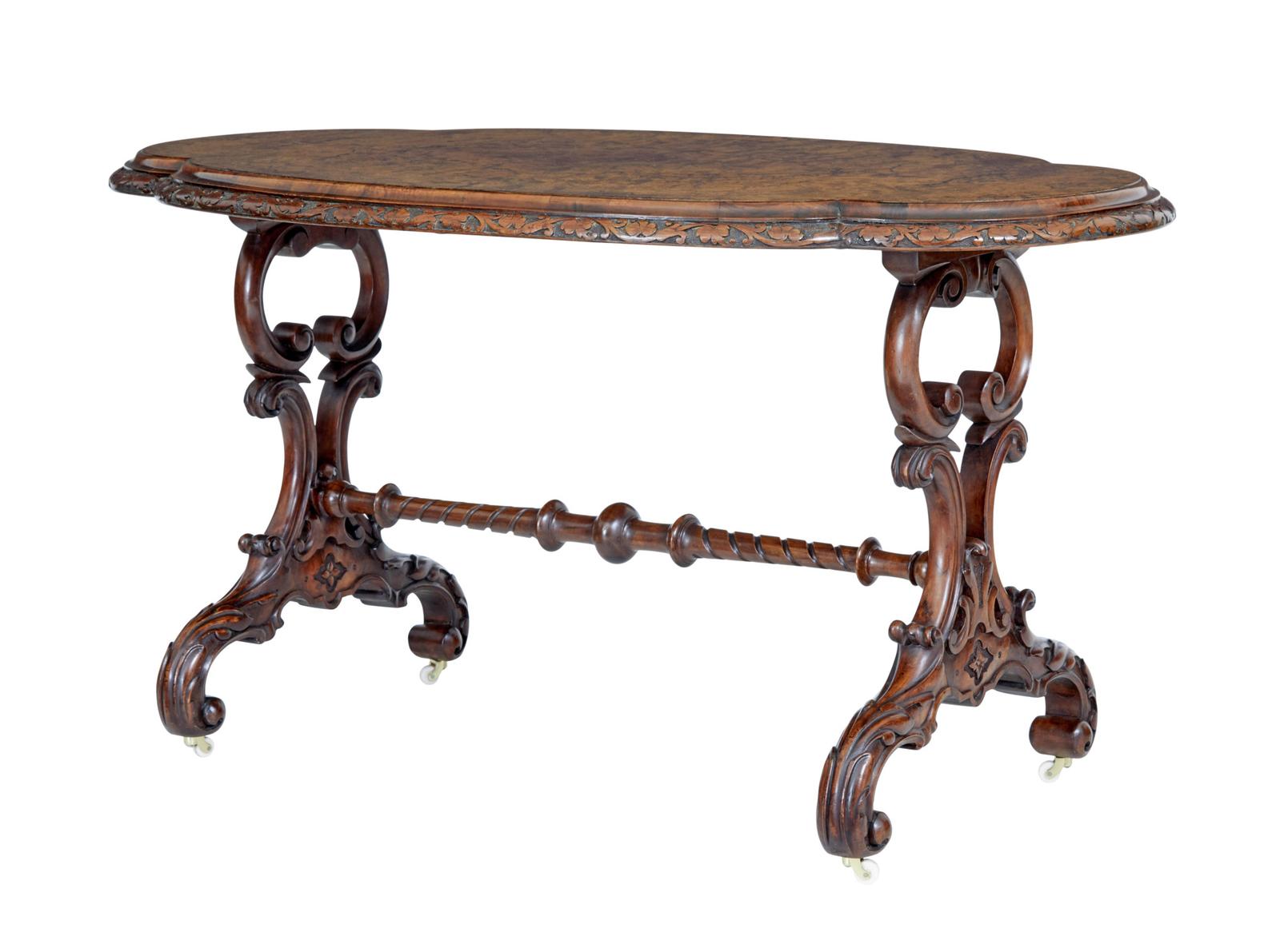 19th Century Victorian Carved Burr Walnut Side Table (1 of 8)
