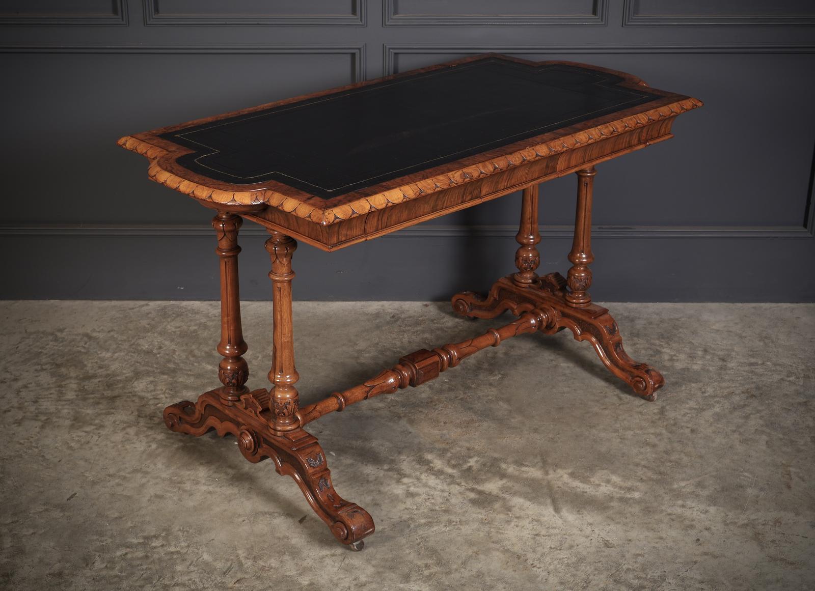 Shaped Carved Walnut Library Table (1 of 15)