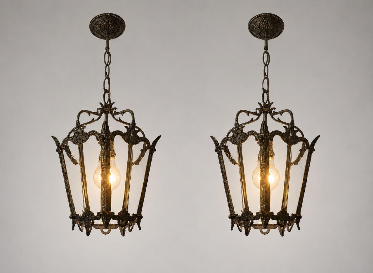 Antique Brass Hanging Lanterns Pair Ceiling Lights (1 of 10) Antique Brass Hanging Lanterns Pair Ceiling Lights (1 of 10)