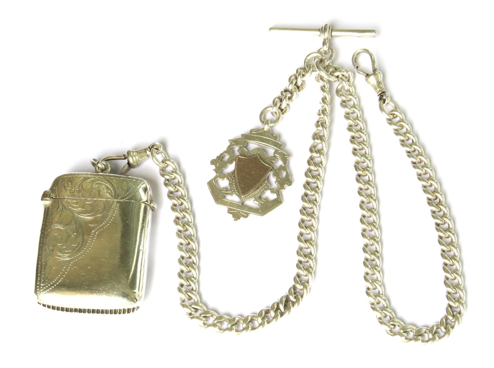 Antique Silver Watch Chain and Vesta (1 of 4)
