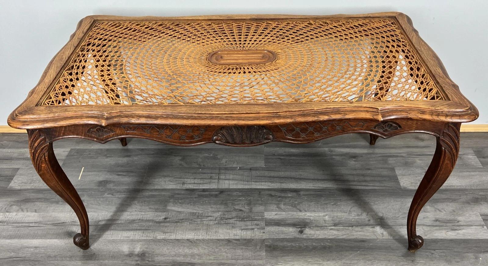 Coffee Table Vintage French Cane Top Oak Carved Table (1 of 12) Coffee Table Vintage French Cane Top Oak Carved Table (1 of 12)