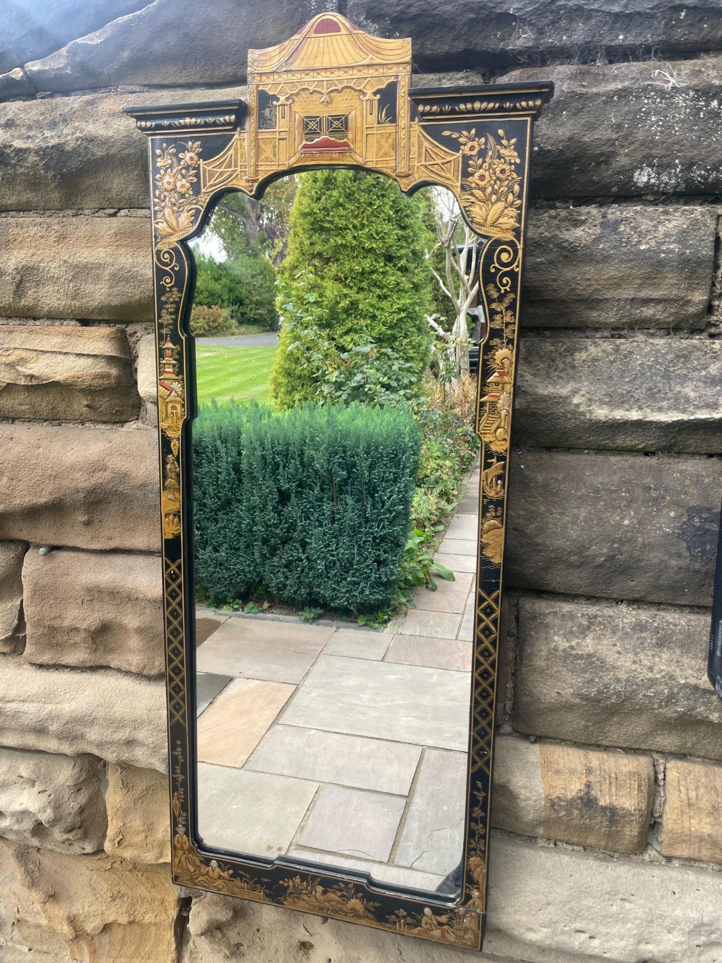 Antique Black Lacquer & Chinoiserie Wall Mirror (1 of 6) Antique Black Lacquer & Chinoiserie Wall Mirror (1 of 6)