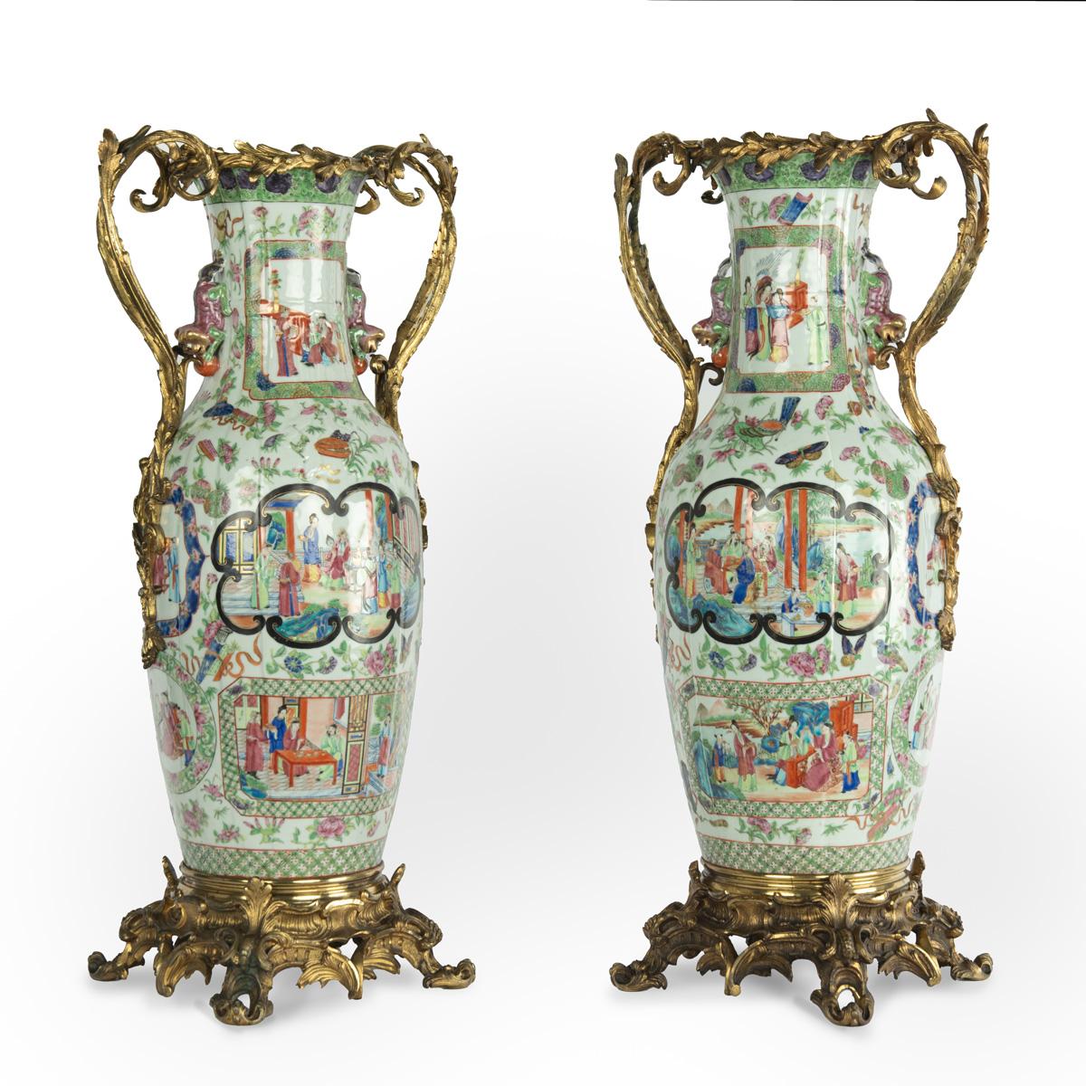 Fine Pair of Unusual Ormolu Mounted Chinese Porcelain Vases (1 of 12)