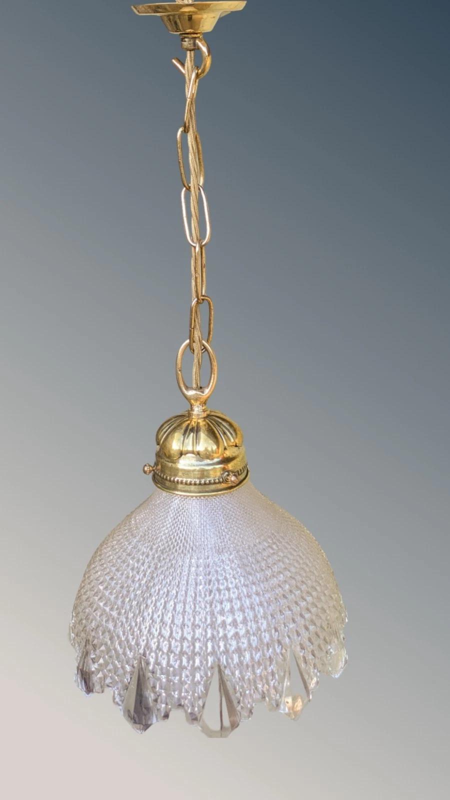 Pretty Early 20th Century Pendant Light with Holophane Shade (1 of 6)