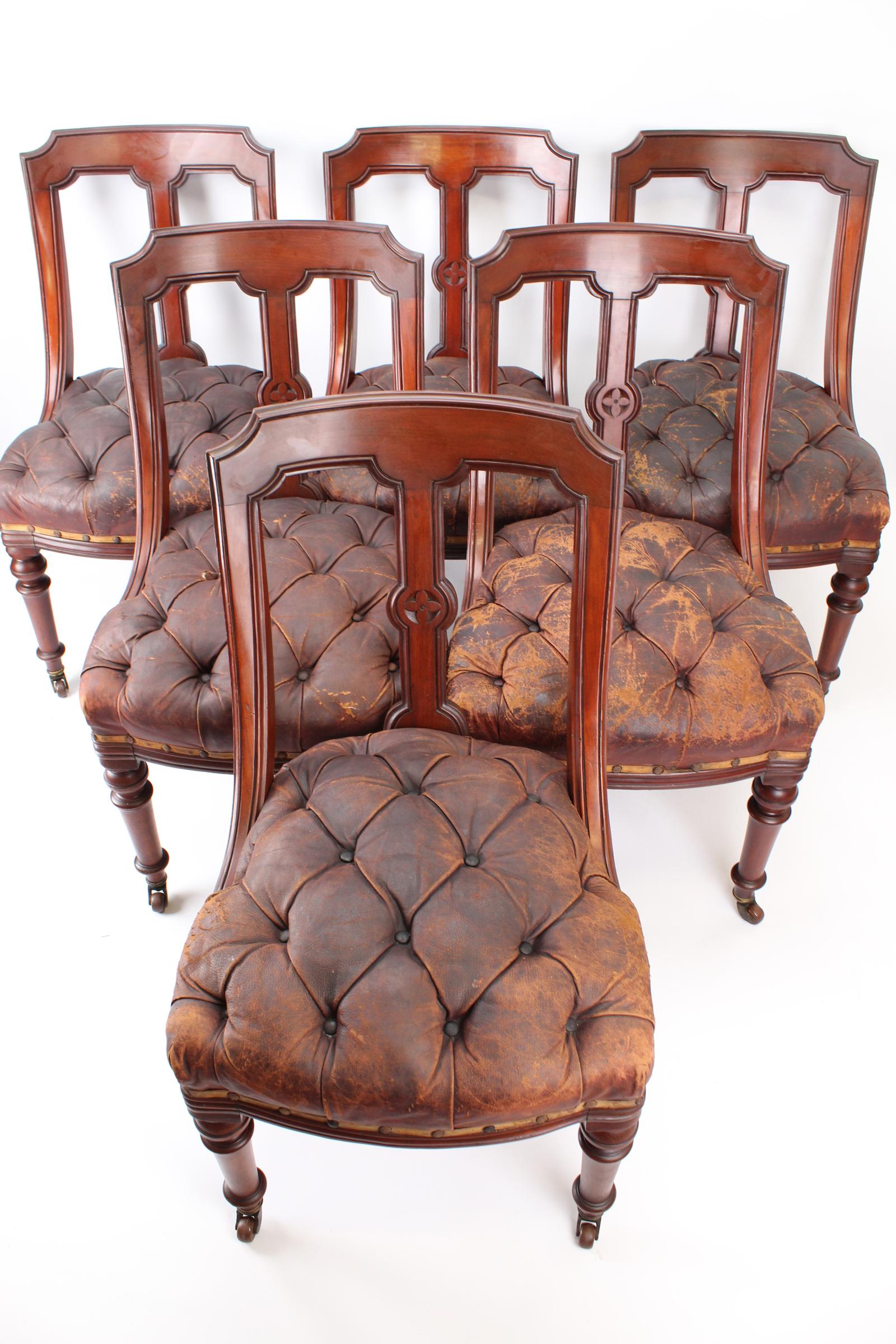 Set 6 Victorian Buttoned Leather Dining Chairs (1 of 16) Set 6 Victorian Buttoned Leather Dining Chairs (1 of 16)