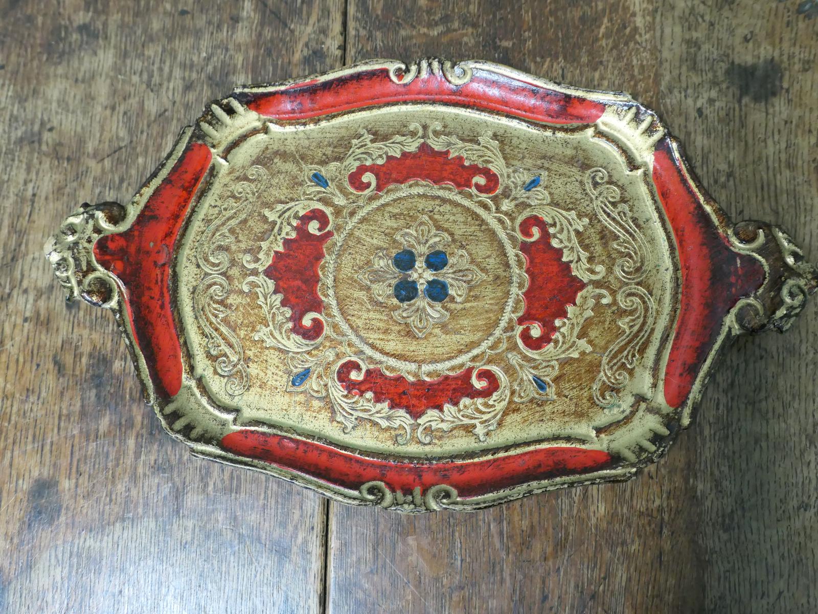 Carved and Gold and Red Painted Italian Sideboard Tray (1 of 6) Carved and Gold and Red Painted Italian Sideboard Tray (1 of 6)