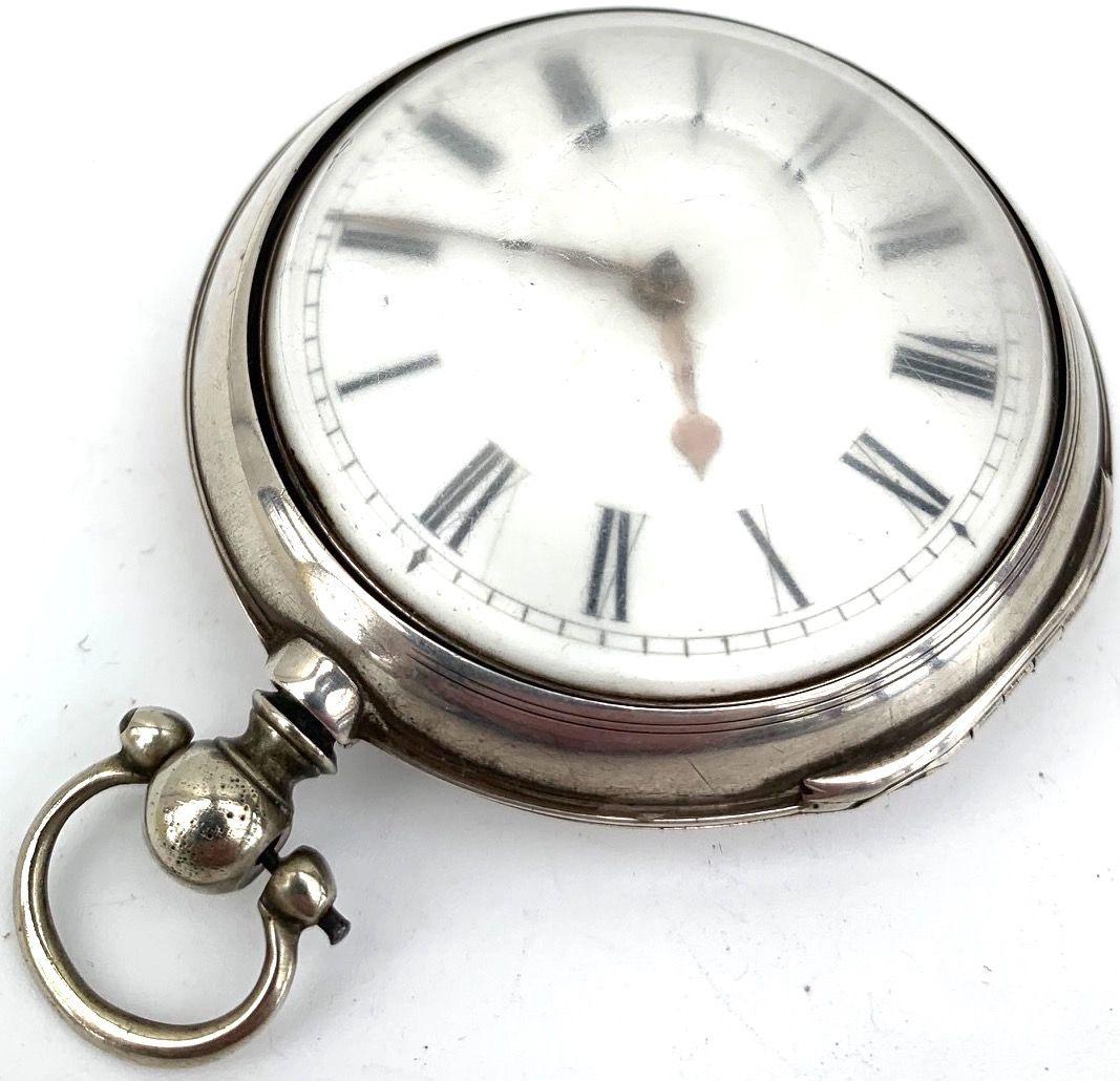 Incredible Antique Silver Pair of Case Pocket Watch Fusee Verge Escapement Key Wind Enamel Dial by John Bucknell (1 of 9)