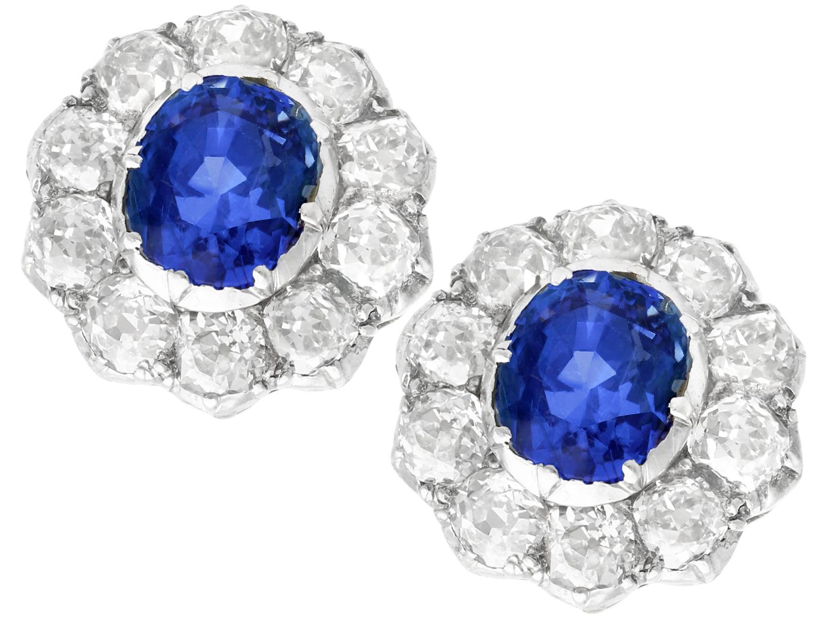 2.10ct Basaltic Sapphire & 3.30ct Diamond, 9ct Yellow Gold Cluster Earrings - Antique c.1890 (1 of 9)