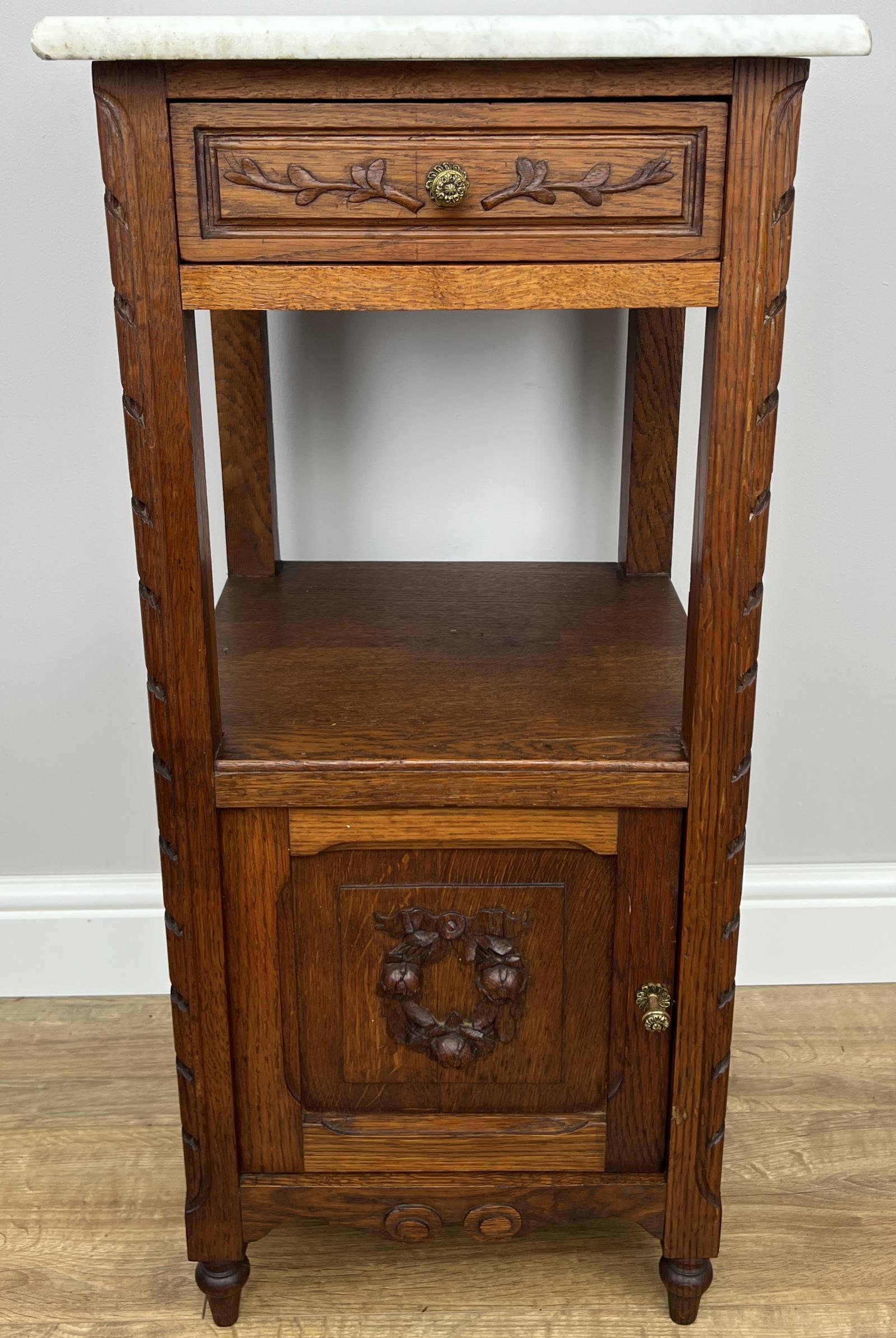 Bedside Table Antique French Style Marble Top Oak Cabinet Nightstand (1 of 8) Bedside Table Antique French Style Marble Top Oak Cabinet Nightstand (1 of 8)