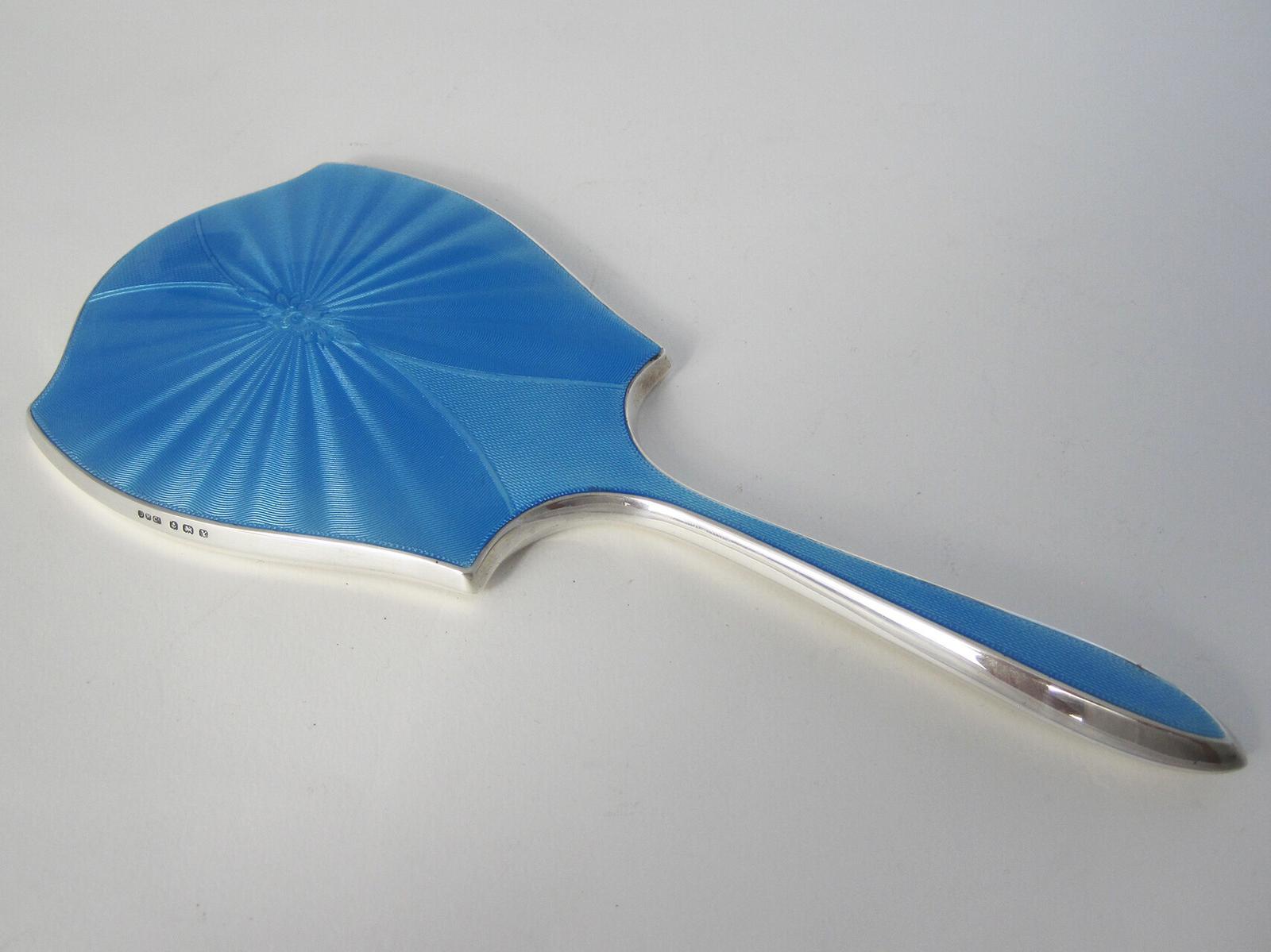 Silver & Turquoise Blue Gilloche Enamel Shaped Hand Mirror (1 of 7) Silver & Turquoise Blue Gilloche Enamel Shaped Hand Mirror (1 of 7)