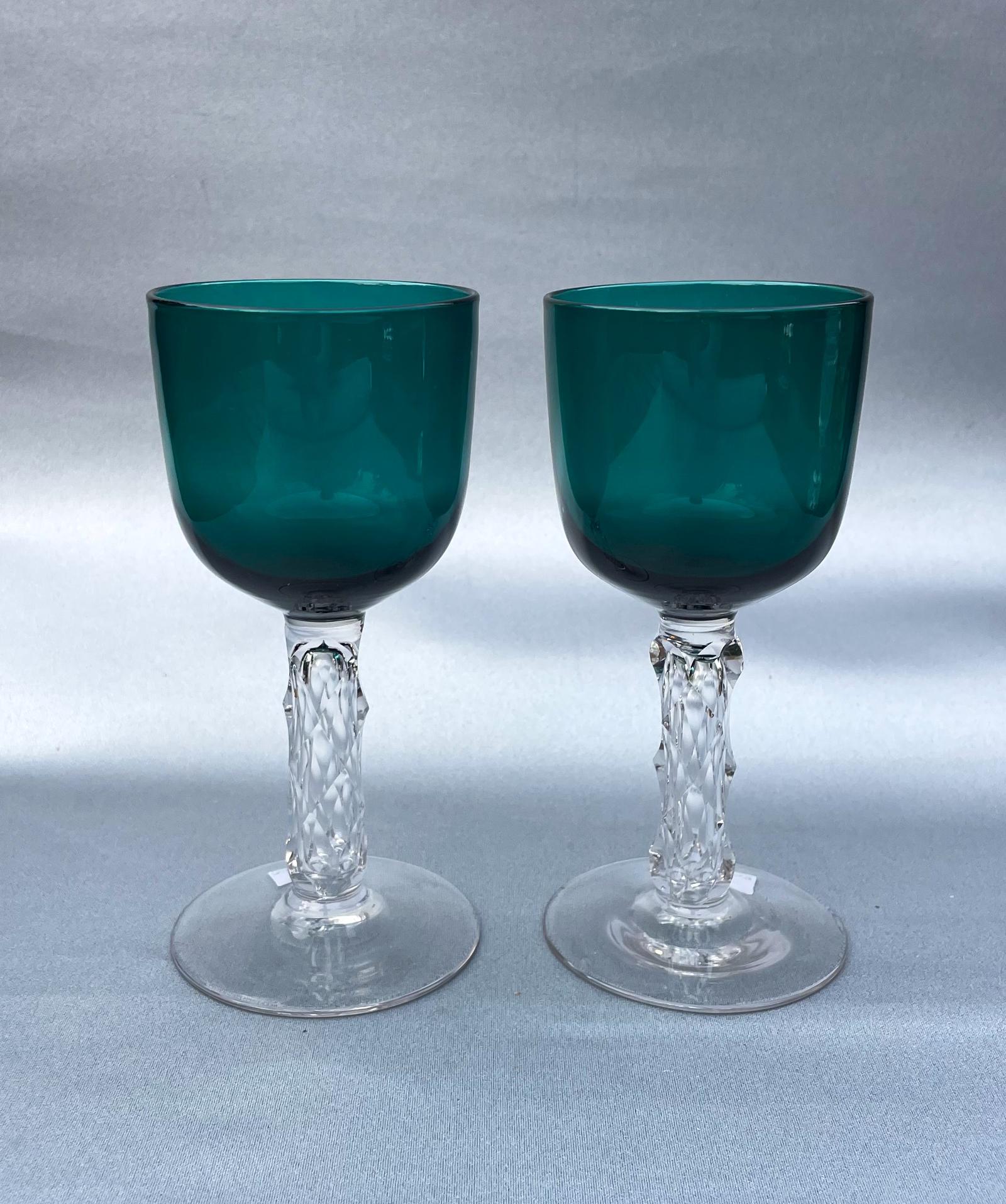 Superb Pair of Victorian Bark Stem Wine Glasses (1 of 5)