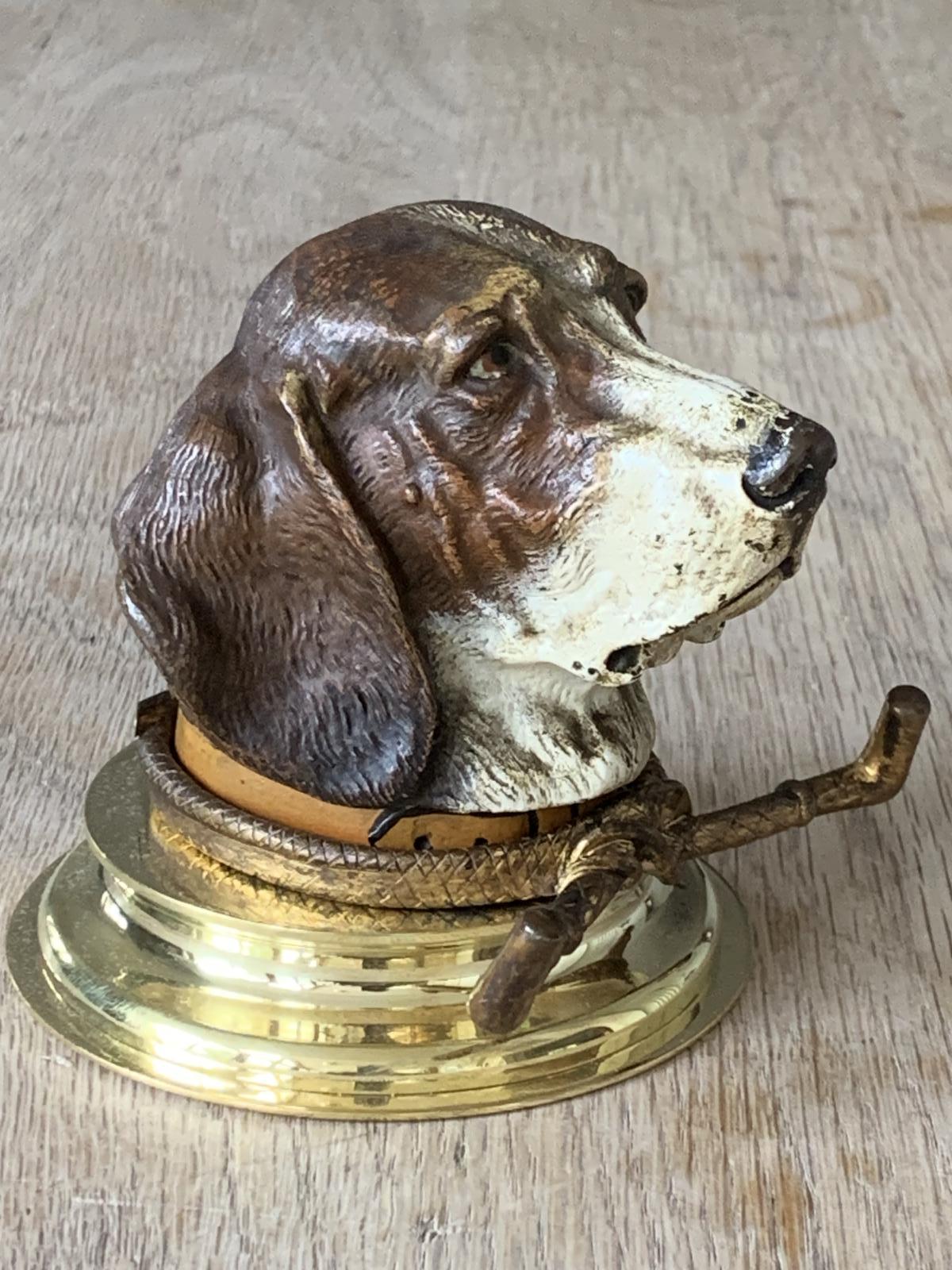 Fine 19th Century English Blood Hound Fox Hound Cold Painted Bronze Inkwell (1 of 7)