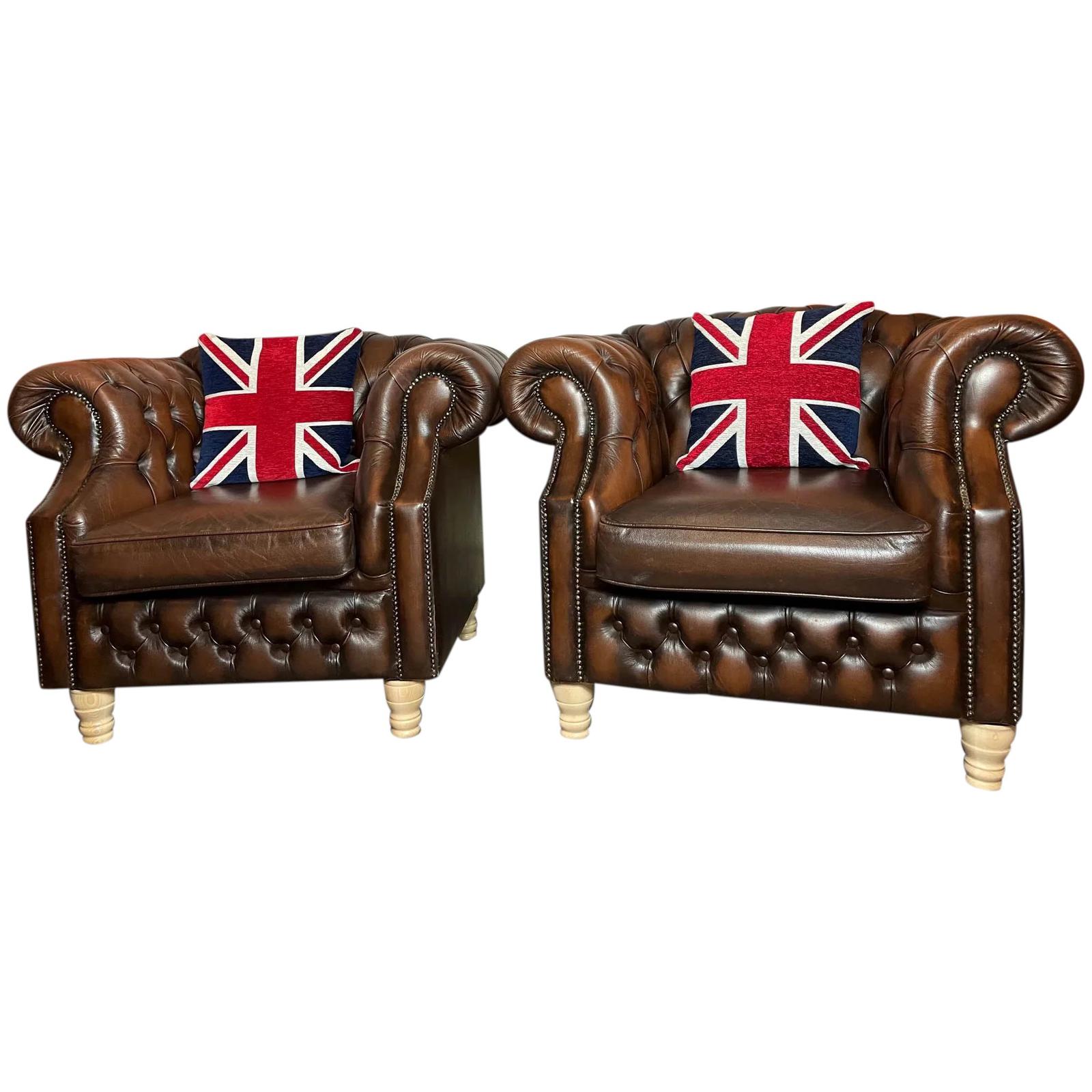 Pair of Stylish 20th Century Beautiful Handmade Tan Leather Club Chairs (1 of 55) Pair of Stylish 20th Century Beautiful Handmade Tan Leather Club Chairs (1 of 55)