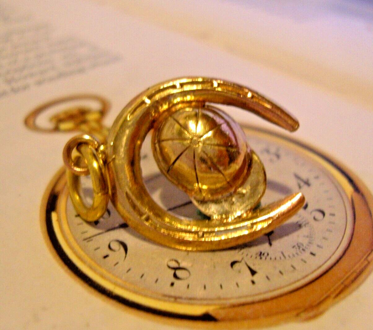 Pocket Watch Chain Horseshoe Fob Vintage 1960s Jockey Cap Racing Sporting Fob (1 of 4)
