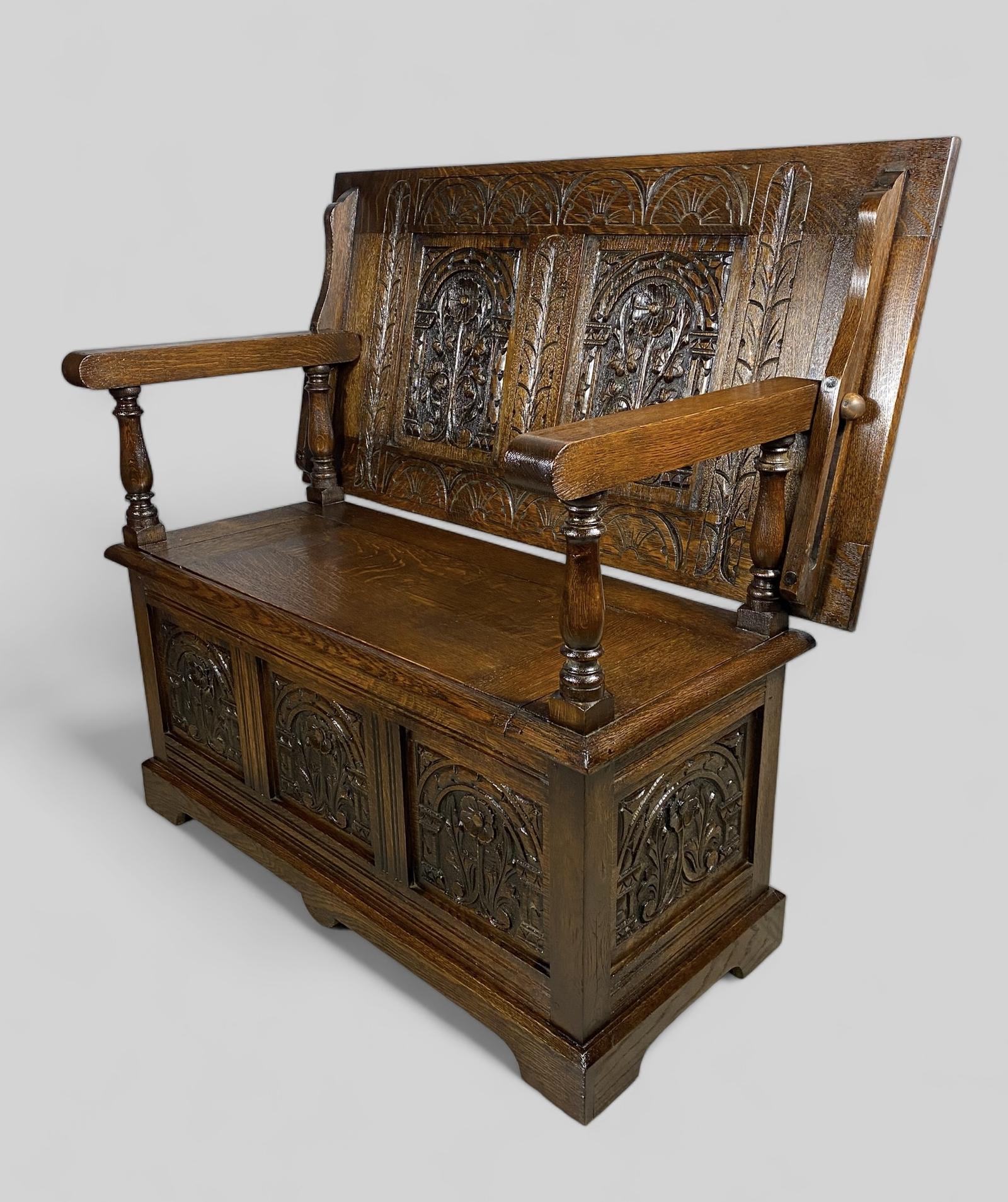 Late Victorian Carved Oak Monks Bench Table (1 of 12) Late Victorian Carved Oak Monks Bench Table (1 of 12)