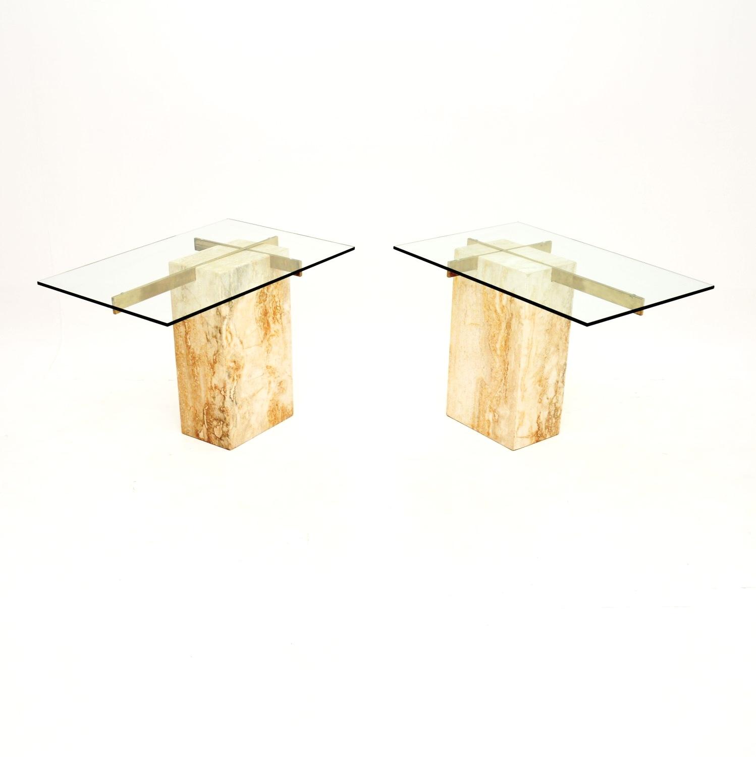 Pair of Vintage Italian Travertine & Brass Side Tables by Artedi (1 of 11) Pair of Vintage Italian Travertine & Brass Side Tables by Artedi (1 of 11)