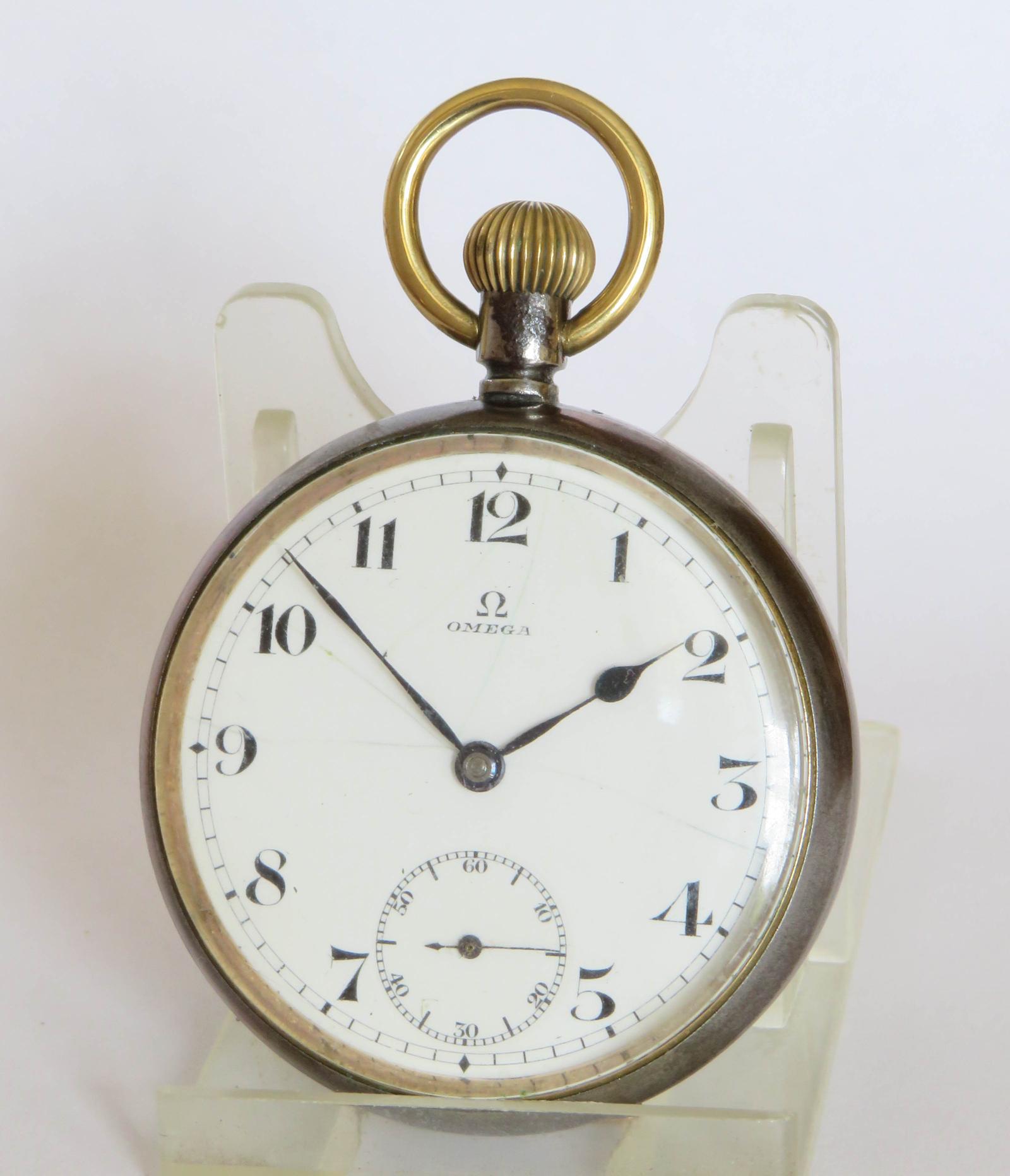 Pocket Watch : Antique Omega Gun Metal Pocket Watch, 1912 (1 of 5)