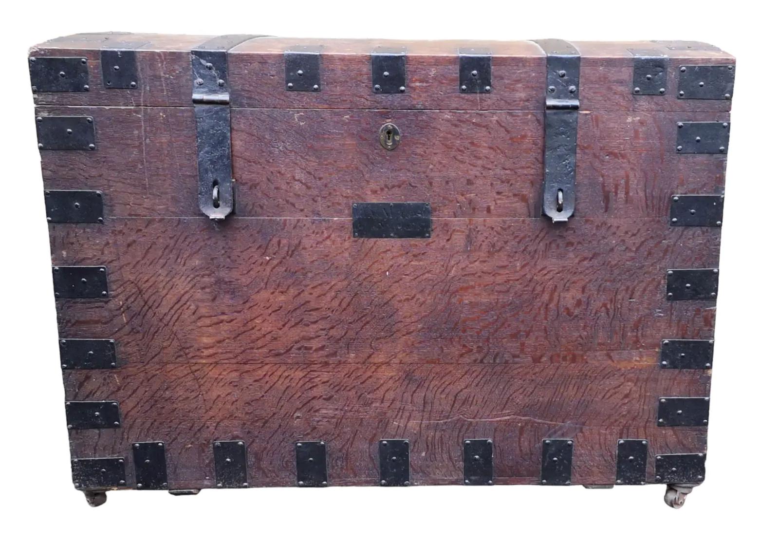 19th Century Oak & Metal Banded Silver Chest (1 of 23)