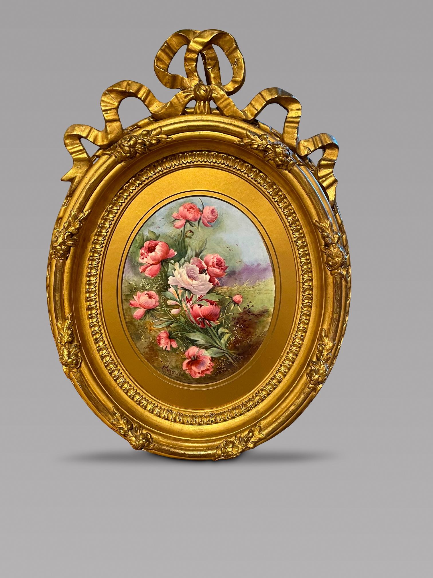 J Harrison - Flower Framed Porcelain Plaque (1 of 2)