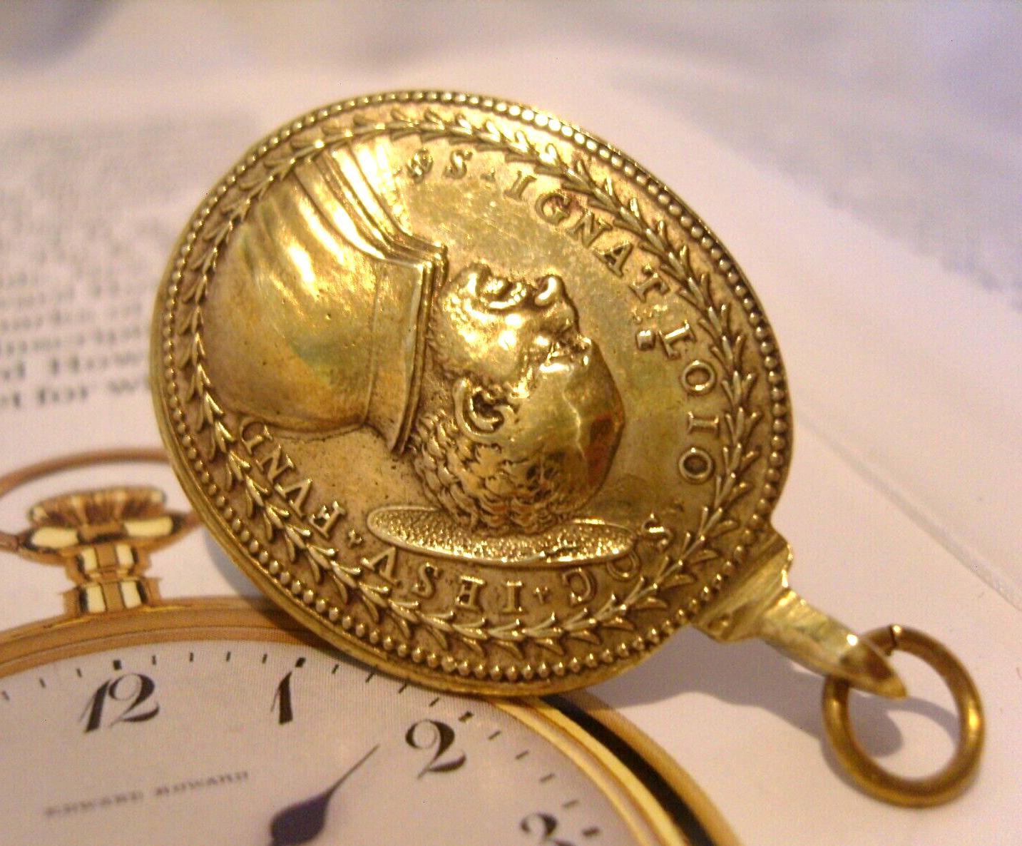 Religious Fob 1920s Antique St Ignat & St Aloys Large Brass Fob (1 of 7)