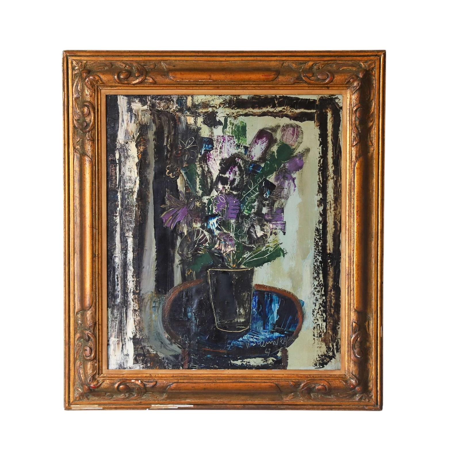 Floral Still Life – Oil on Canvas by Gustave van Steenwegen (1905–1986) (1 of 9)