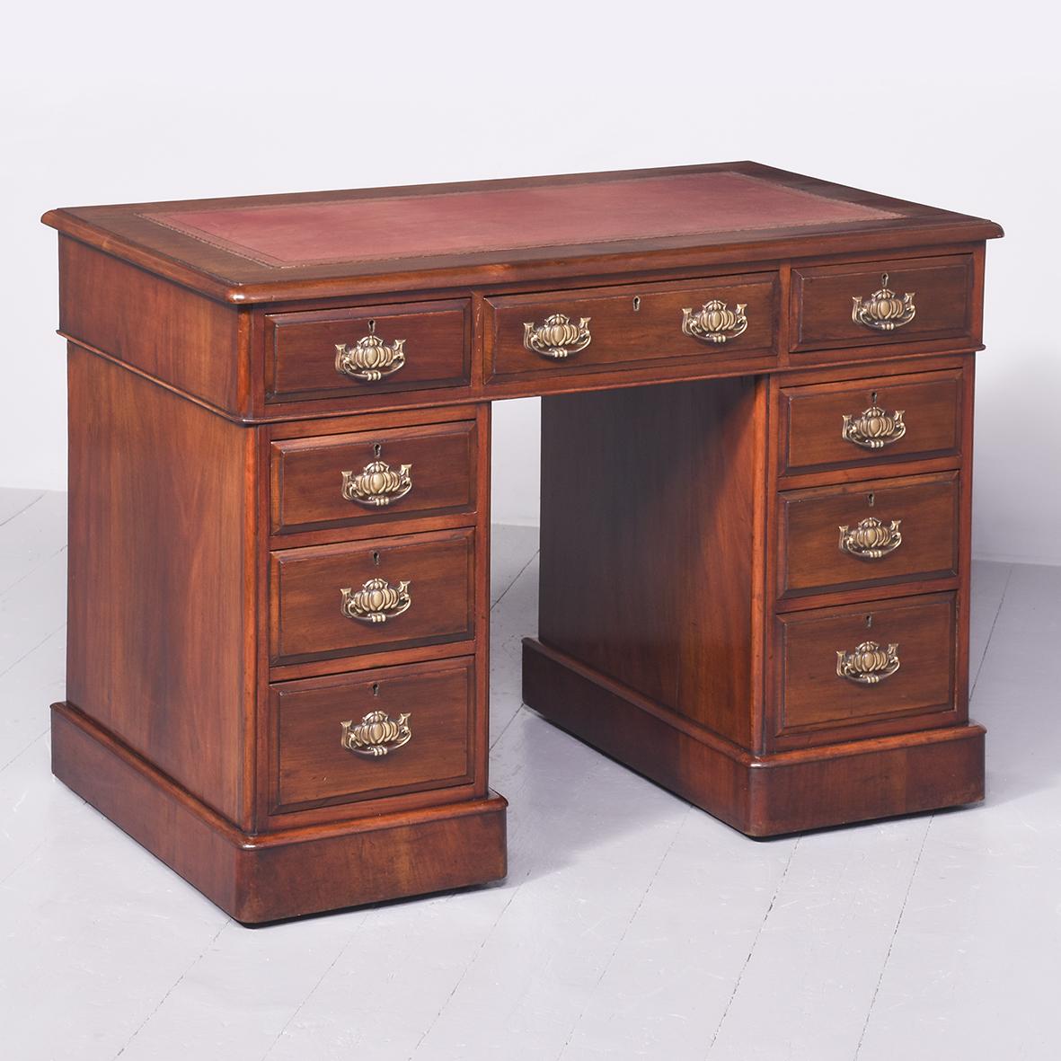Neat-sized Free-standing Mahogany Kneehole Writing Desk (1 of 8)