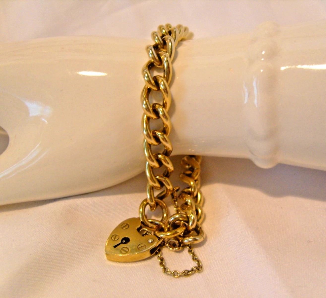 Bracelet 9ct Rolled Gold Vintage 1960s Chunky Curb Link With Love Heart Padlock (1 of 12) Bracelet 9ct Rolled Gold Vintage 1960s Chunky Curb Link With Love Heart Padlock (1 of 12)