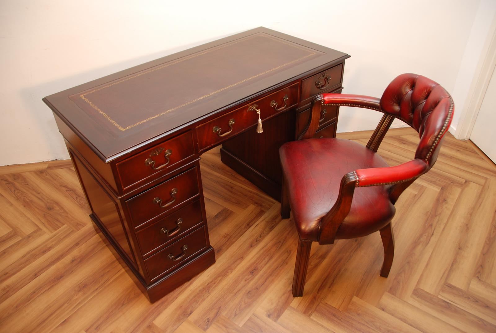 Mahogany Red Leather Top Writing Desk with Chair (1 of 12)