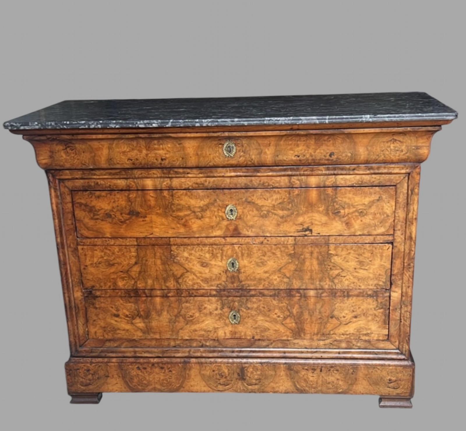 19th Century French Louis Phillipe Era Burr Walnut Commode (1 of 12)