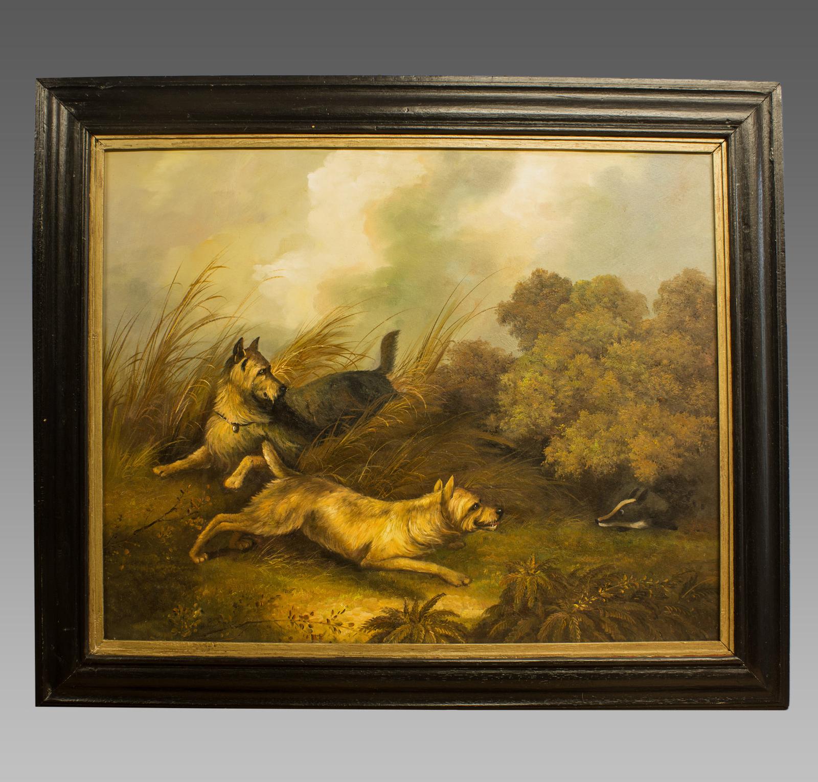 Moorland Landscape Portrait of Terriers Oil on Canvas - Early 20th Century (1 of 9)