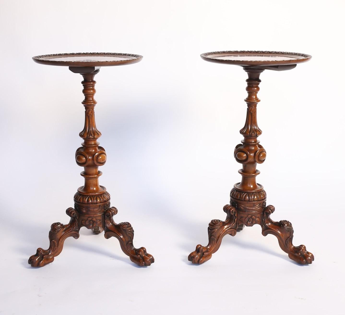 Pair C19th Carved Walnut Italian Lamp Tables (1 of 6) Pair C19th Carved Walnut Italian Lamp Tables (1 of 6)