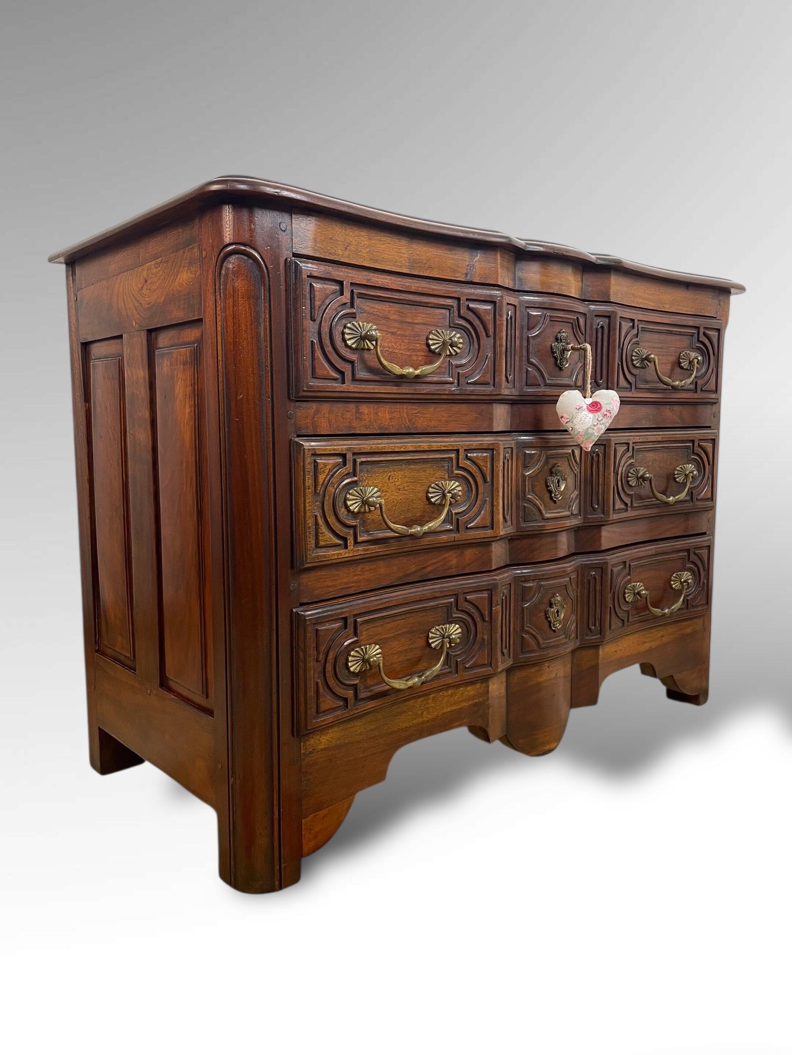 Antique Walnut Commode with Carved Panels & Brass Handles (1 of 21)
