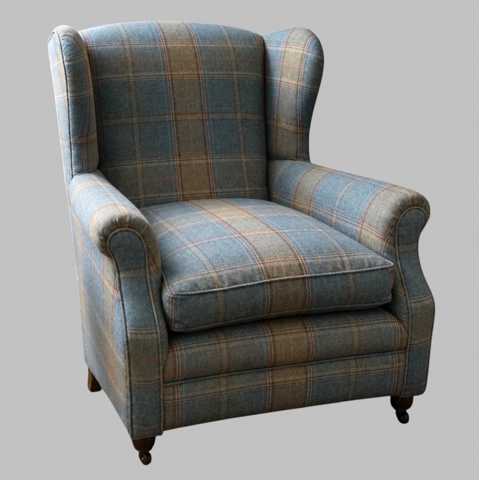 1930s English Wingback Armchair in Mulberry Shetland Plaid Teal (1 of 9) 1930s English Wingback Armchair in Mulberry Shetland Plaid Teal (1 of 9)