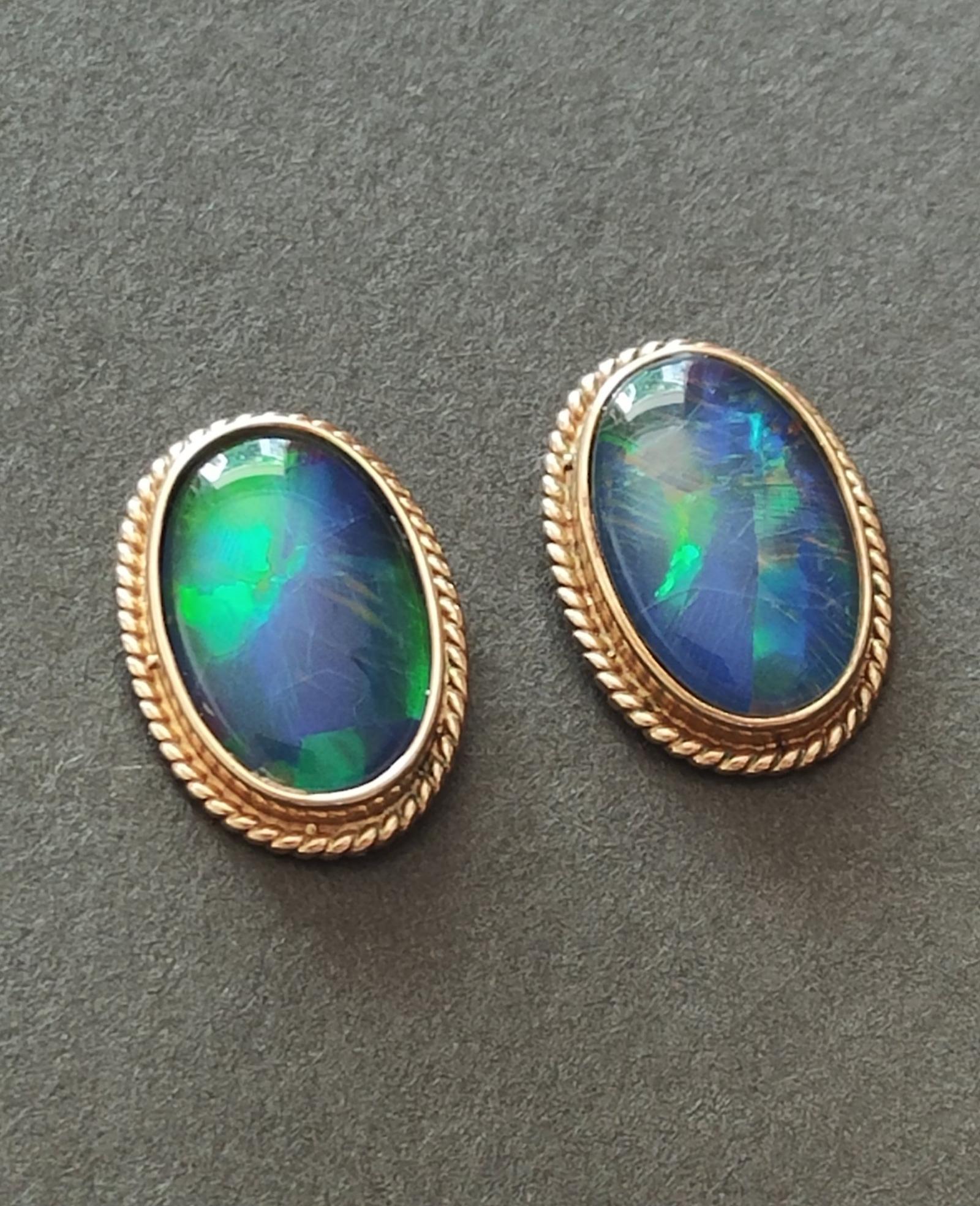Large Stunning Vintage 9ct Gold Opal Triplet Earrings (1 of 11) Large Stunning Vintage 9ct Gold Opal Triplet Earrings (1 of 11)
