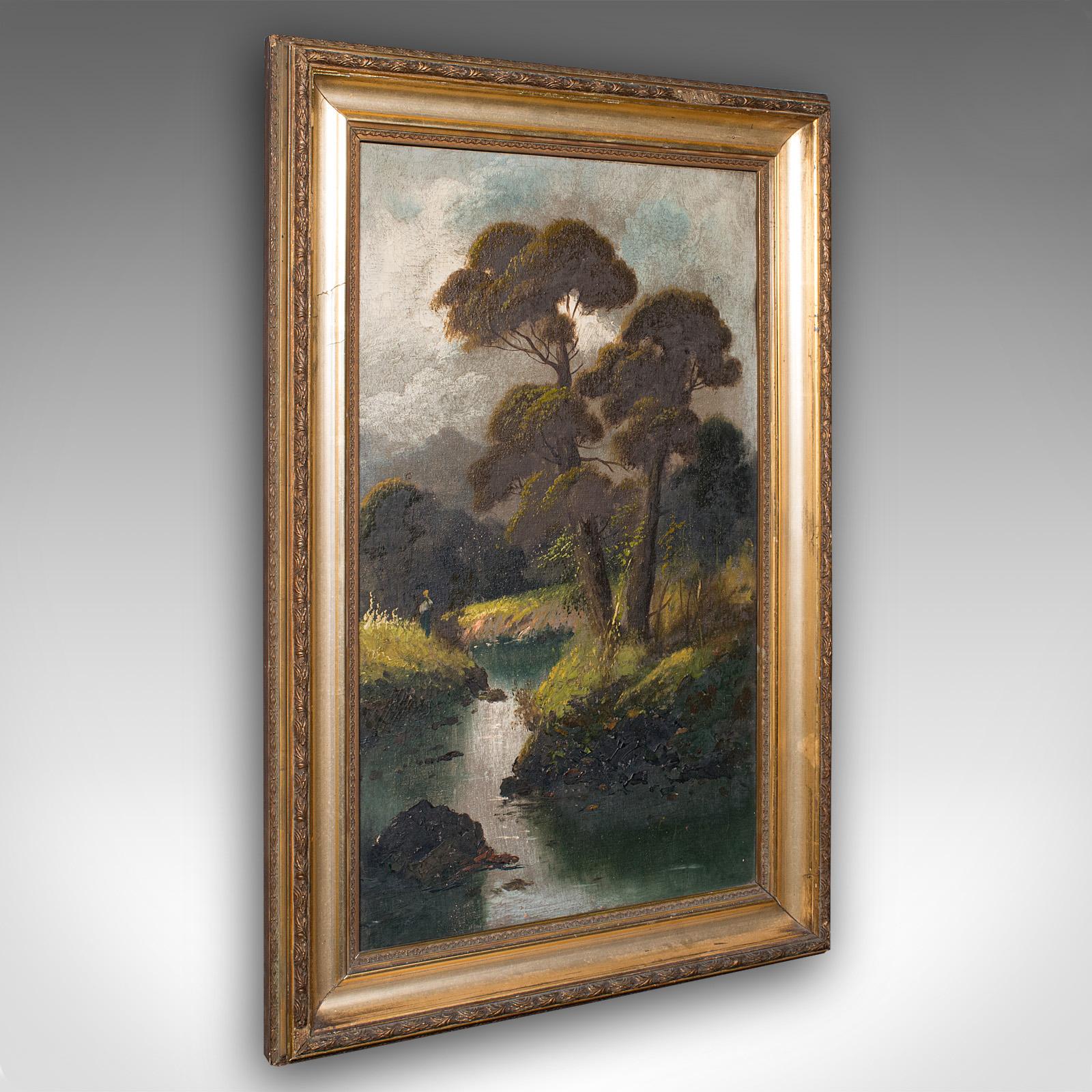 Antique River Landscape Painting, Scottish Art, Oil On Canvas, Framed, Victorian (1 of 9)