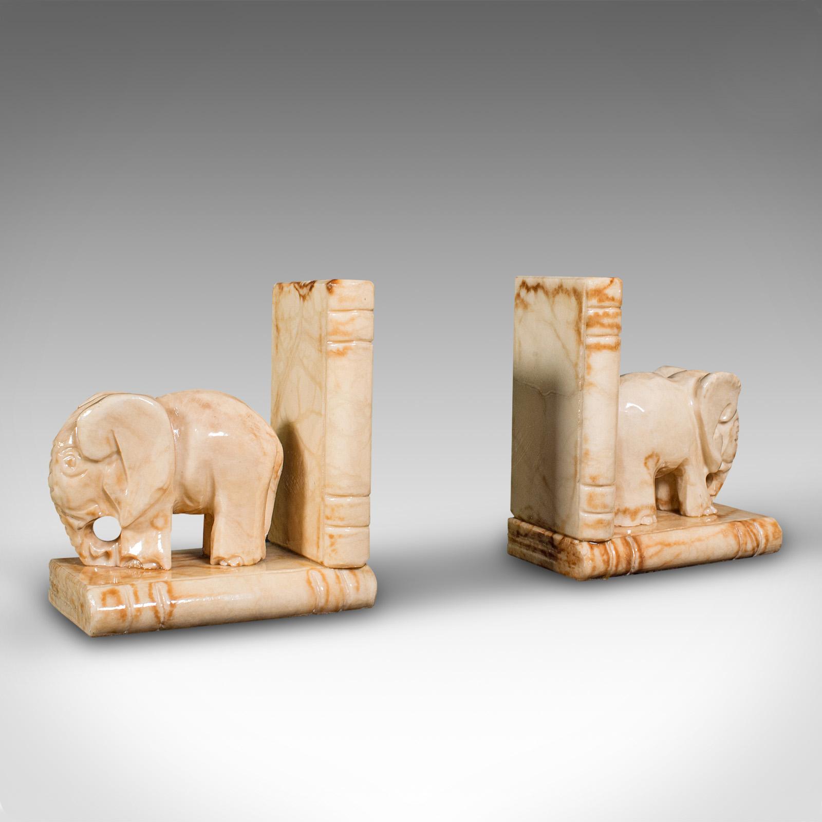 Pair of Antique Elephant Bookends, African, Milk Onyx, Book Rest, Victorian (1 of 10)