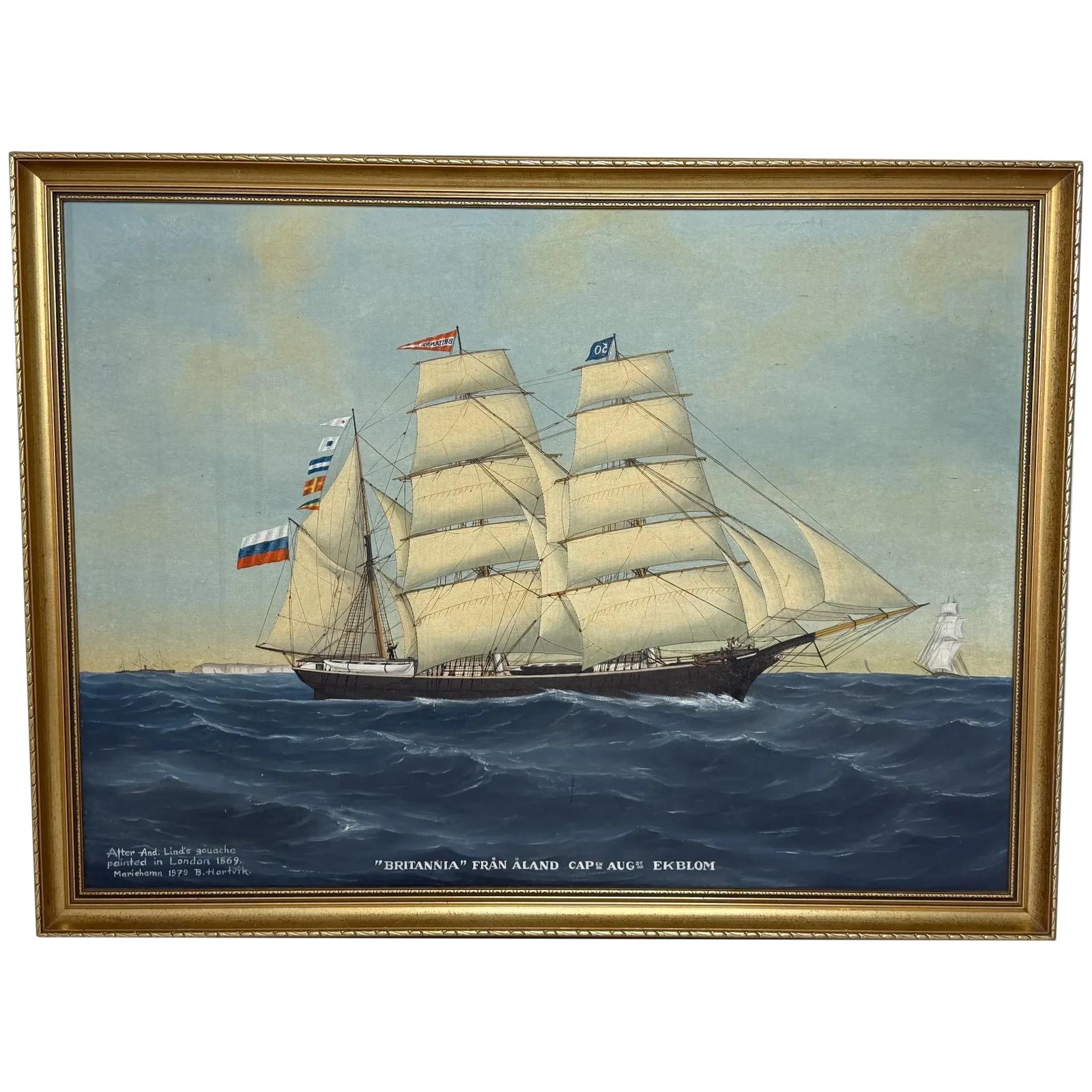 “britannia of Åland Under Full Sail” — Captain August Ekblom Maritime Oil Painting | After Andreas G. Lind, London 1869 | B. Hartvik, Mariehamn 1979 (1 of 57) “britannia of Åland Under Full Sail” — Captain August Ekblom Maritime Oil Painting | After Andreas G. Lind, London 1869 | B. Hartvik, Mariehamn 1979 (1 of 57)