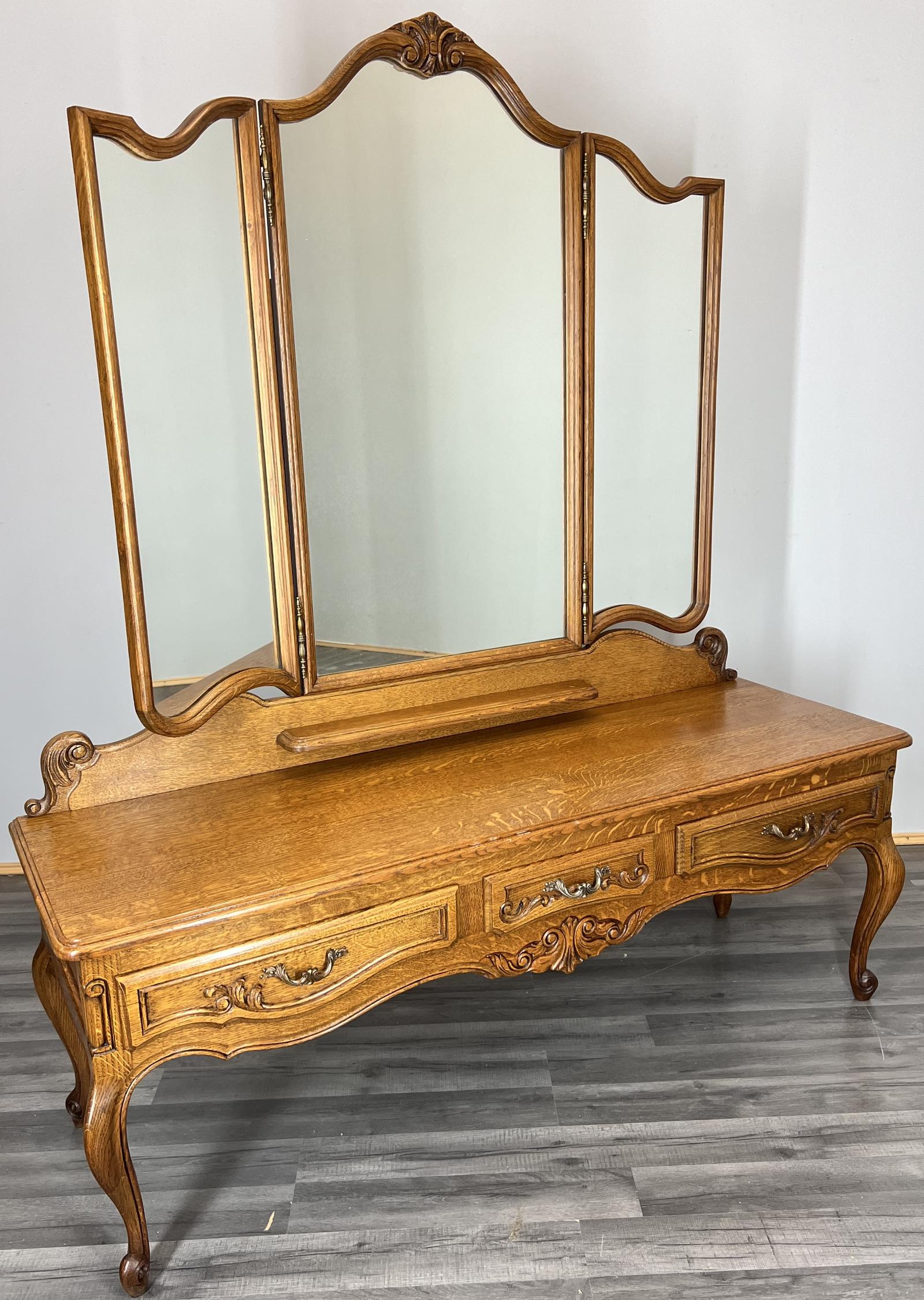 Dressing Table with Mirror Vintage French Oak Vanity Table Makeup (1 of 13)