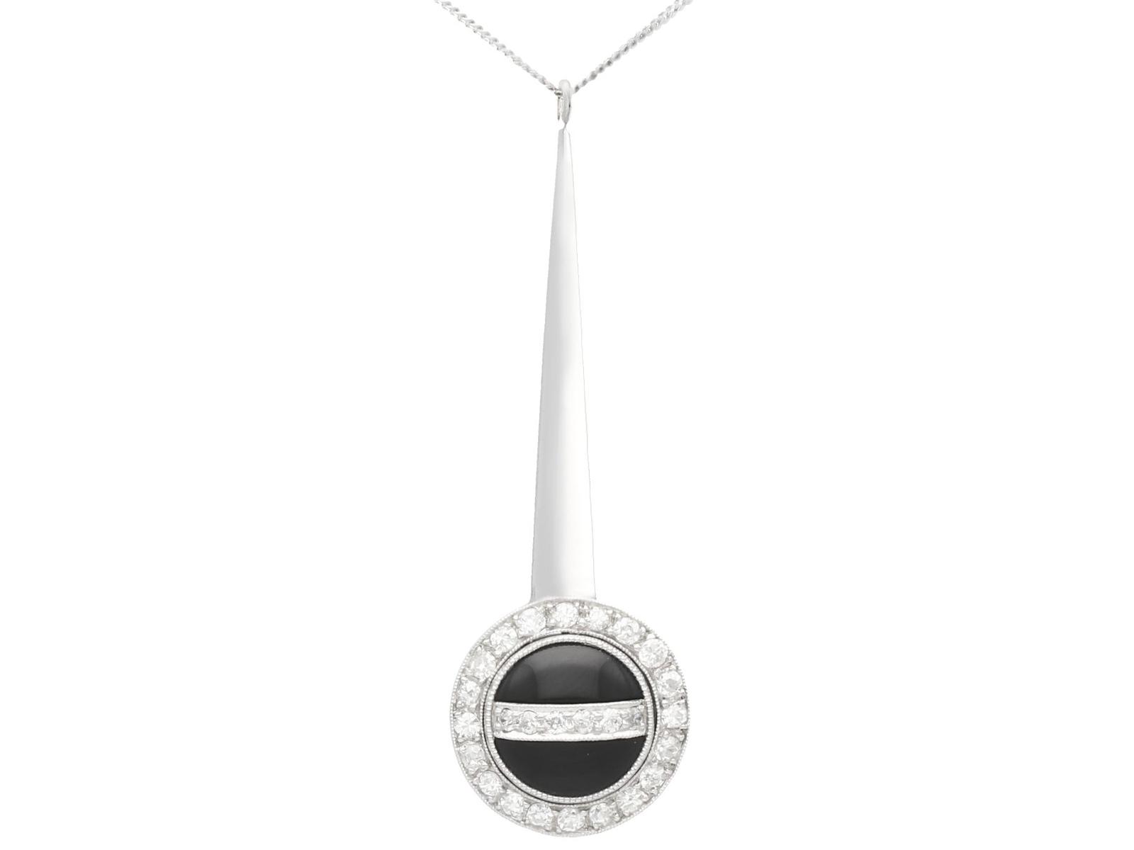 Onyx & 0.72ct Diamond, Platinum Pendant - Art Deco c.1930 (1 of 9)