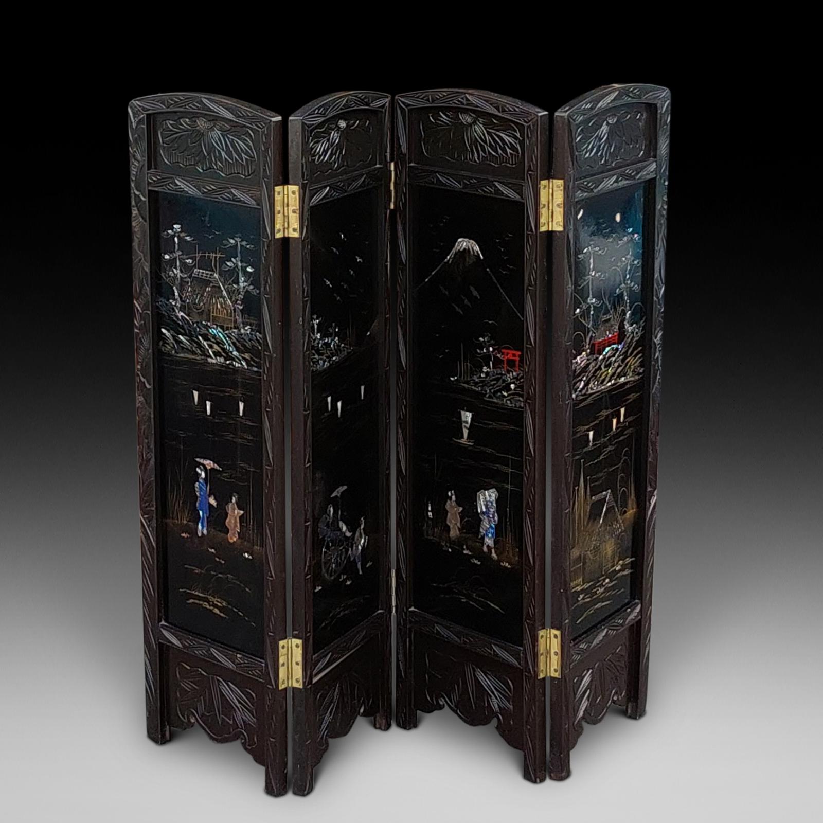 Early 20thc Japanned Lacquered Fire Screen (1 of 10)