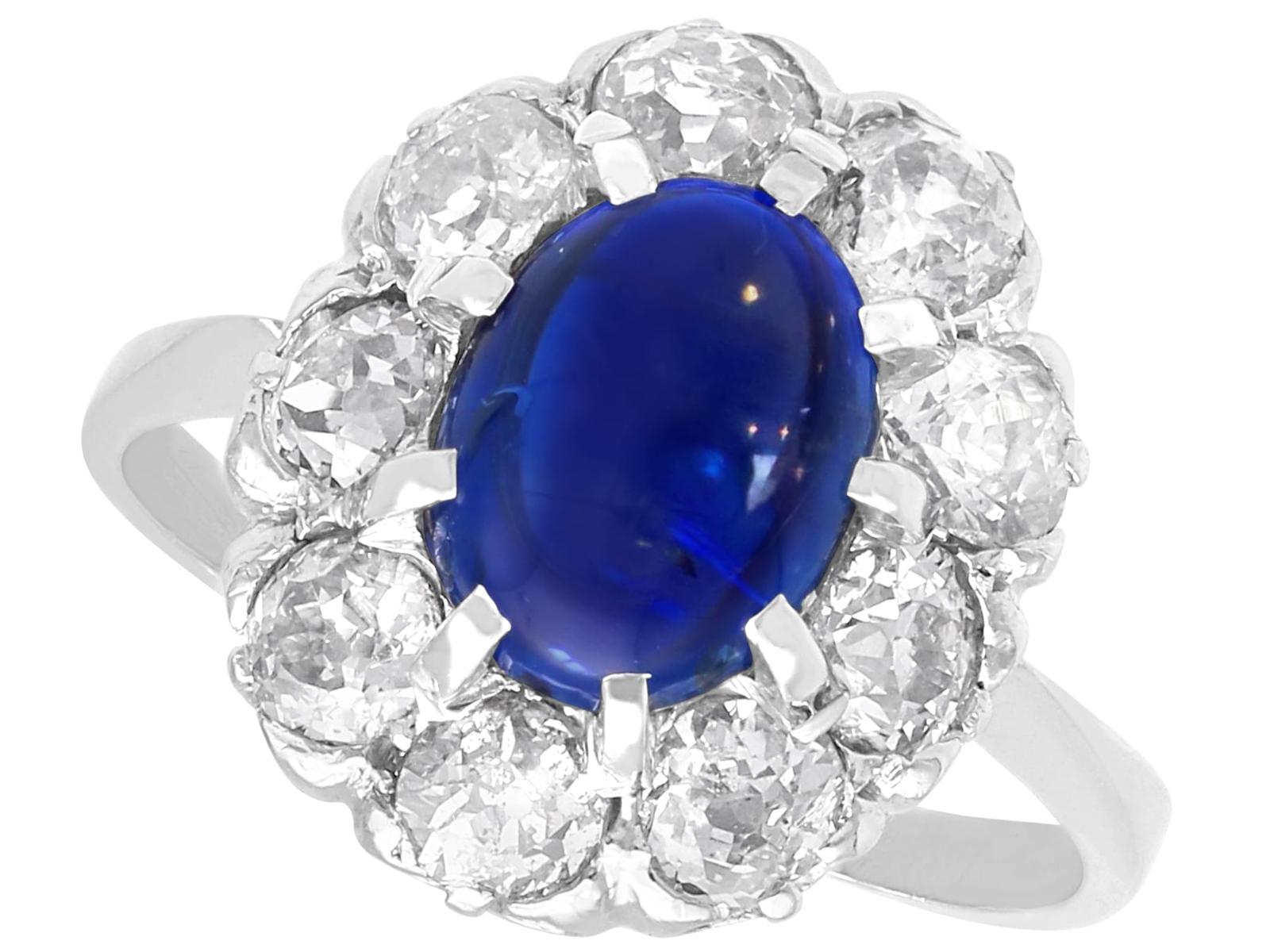 Antique 2.40ct Sapphire & 1.20ct Diamond, 14k White Gold Cluster Ring c.1925 (1 of 12)