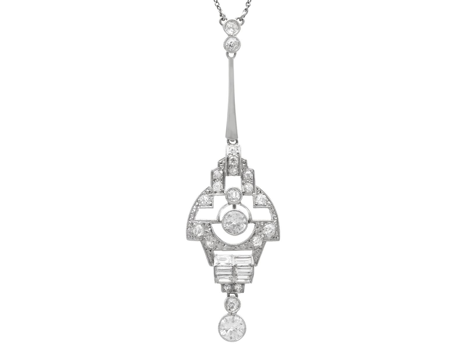 Art Deco 1.67ct Diamond & 18ct White Gold Pendant c.1935 (1 of 14)