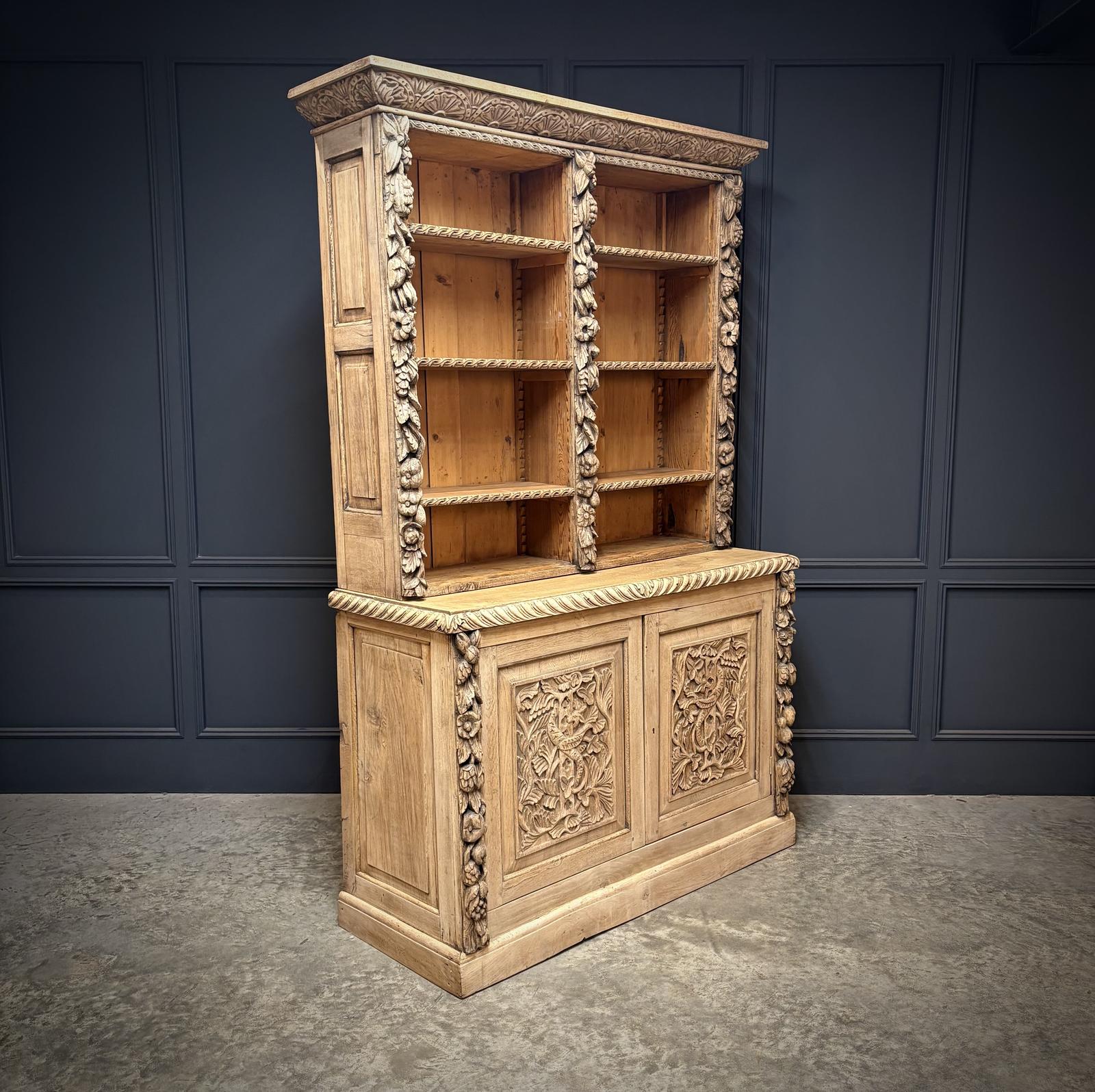 Bleached Carved Oak Open Bookcase (1 of 9) Bleached Carved Oak Open Bookcase (1 of 9)