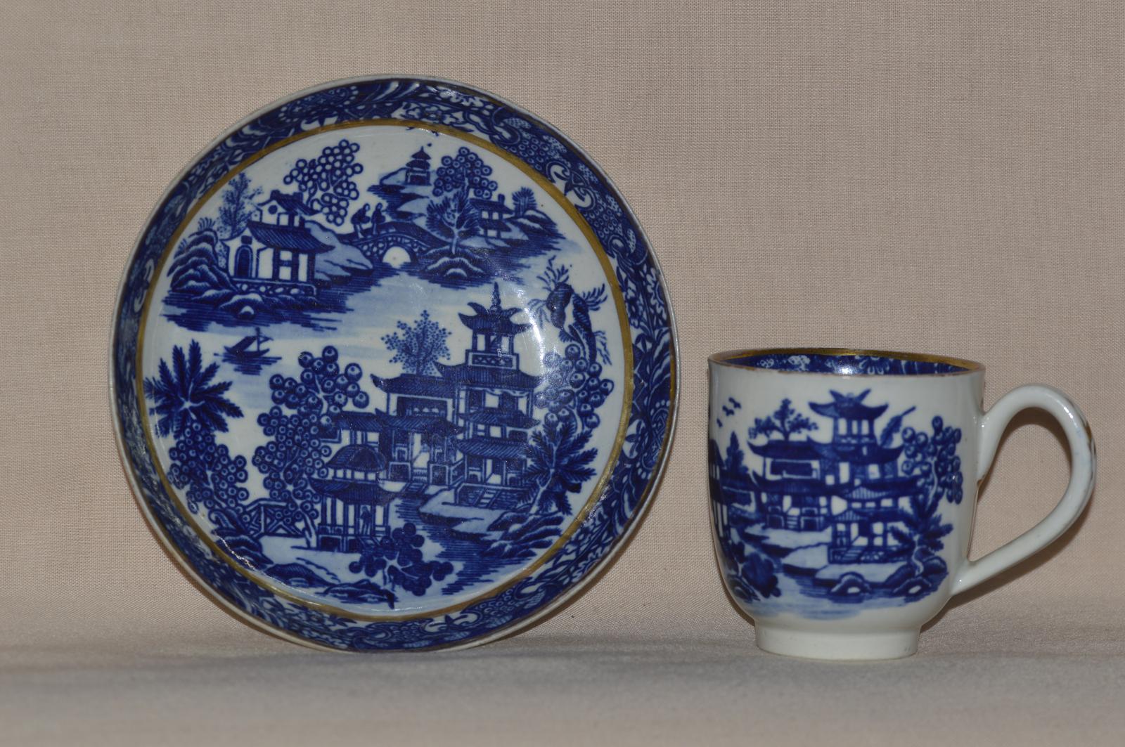 Worcester Porcelain Coffee Cup & Saucer 'Bandstand' Pattern 1780-1790 (1 of 8)