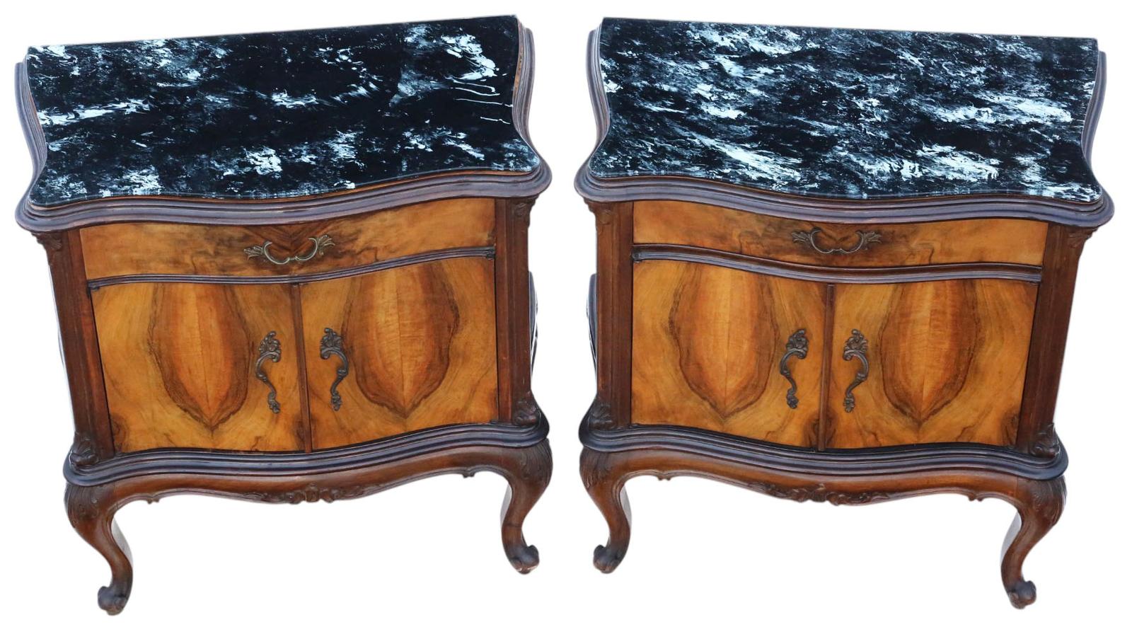 Antique Pair of Large Early 20th Century Figured Walnut Bedside Tables / Cupboards – Quality Nightstands (1 of 7)