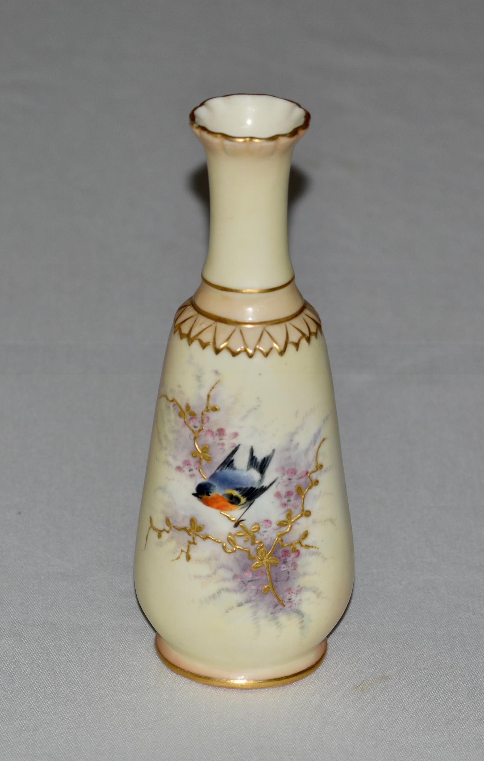 1898-1902 Locke & Co Worcester Vase with Bird and Floral Painted Decoration (1 of 5)